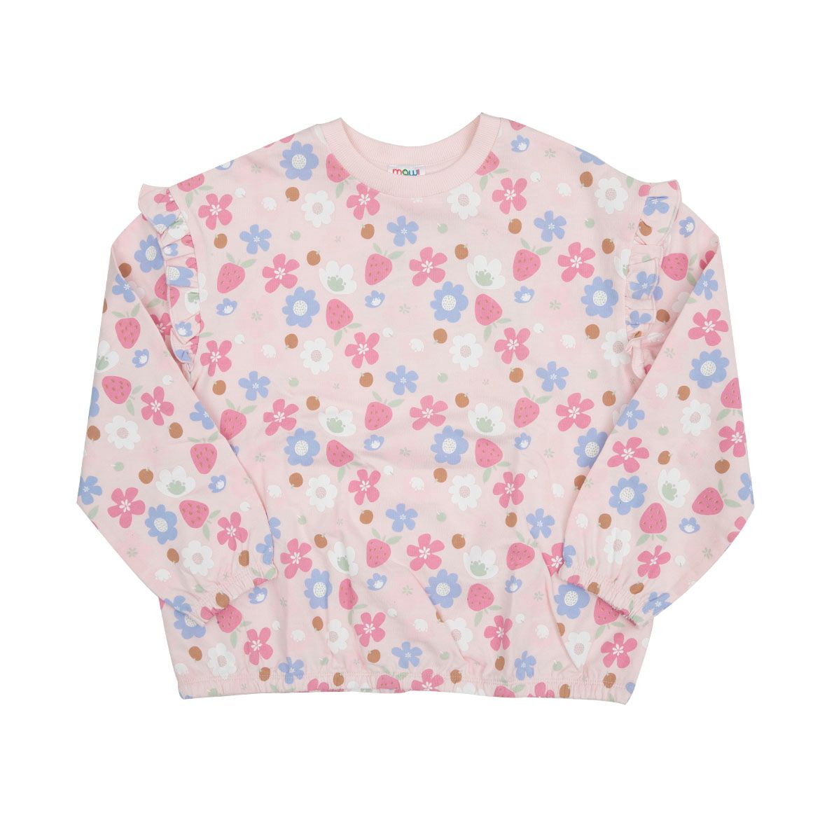 Maglia felpata manica lunga bimba rosa con stampa floreale - Mawi