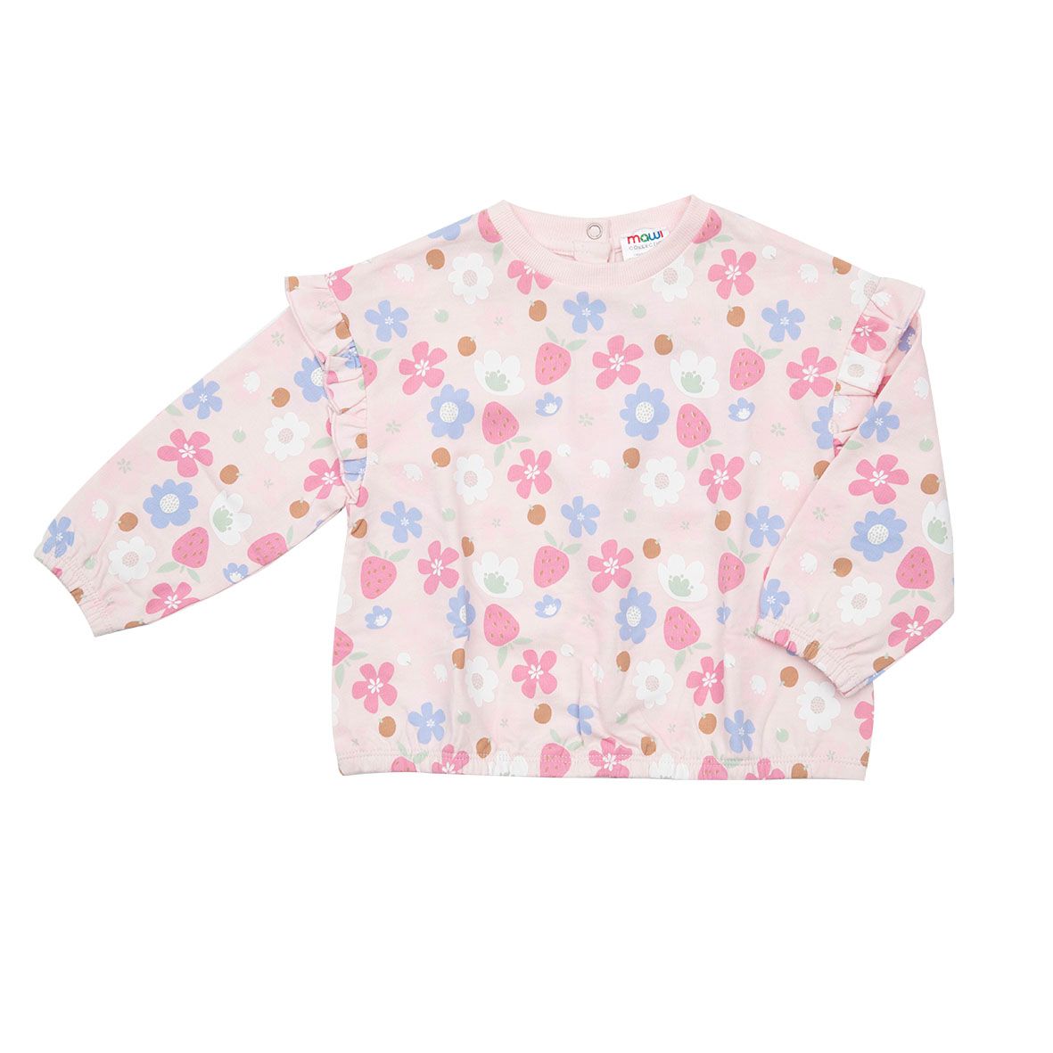 Maglia felpata manica lunga bimba rosa con stampa floreale - Mawi