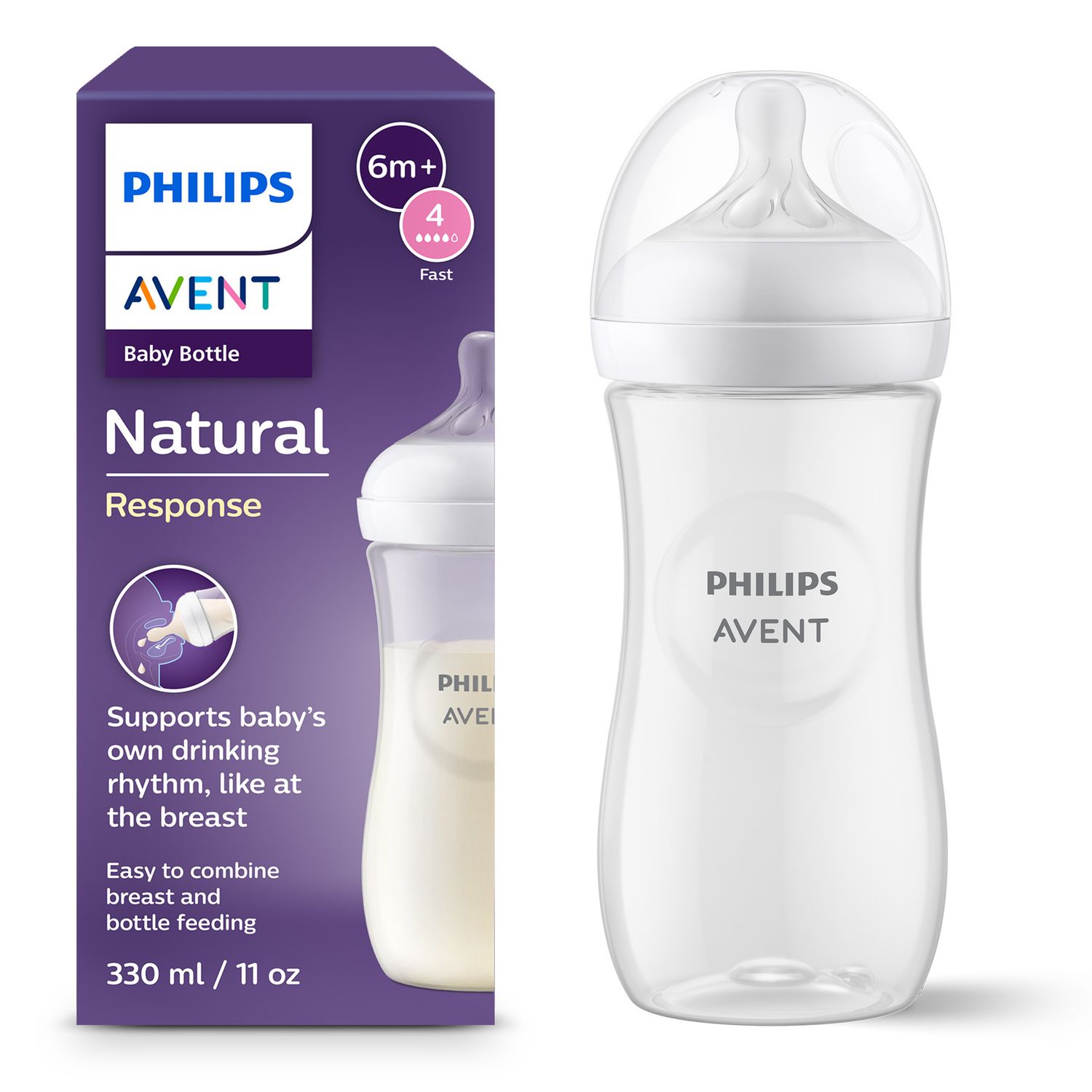 Biberon natural response 330 ml, con tettarella flusso 4 (veloce). età consigliata: 6m+. biberon 1 pz: scy906/01 - philips avent - Avent