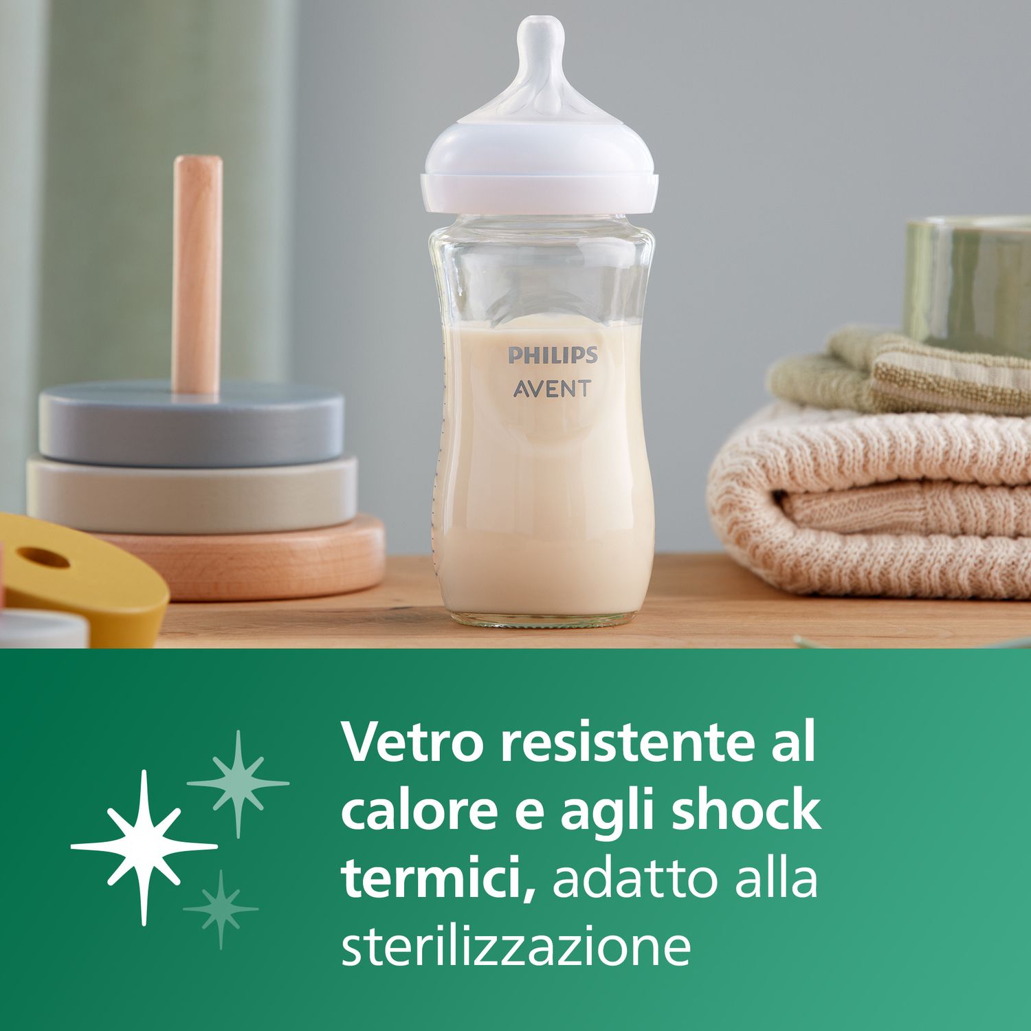 Biberon natural response in vetro 240 ml, con tettarella flusso 3 (medio). età consigliata: 3-6m. biberon 1 pz: scy933/01 - philips avent - Avent