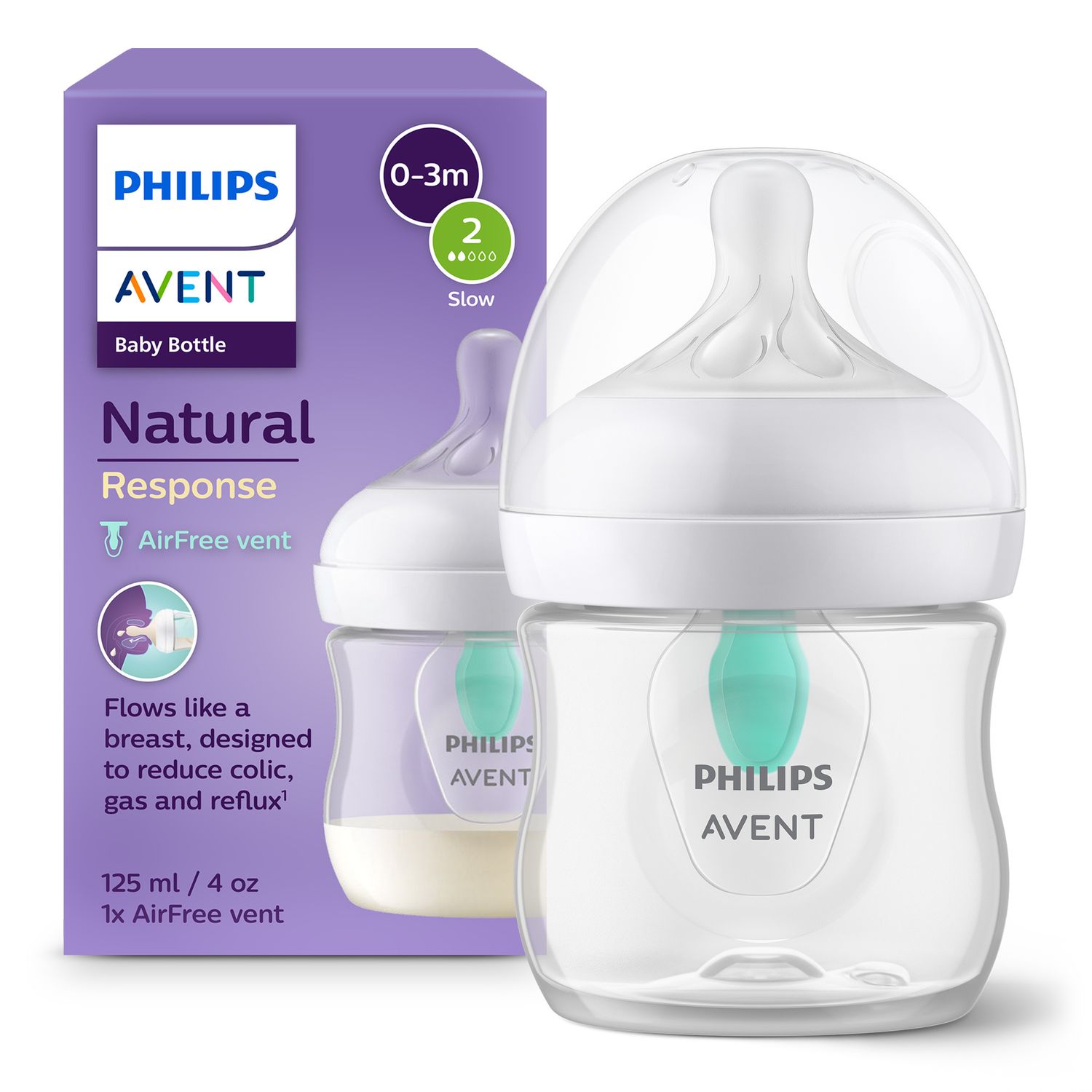 Biberon natural response con valvola airfree 125 ml, con tettarella flusso 2 (lento). età consigliata: 0-3m. biberon 1 pz: scy670/01 - philips avent - Avent