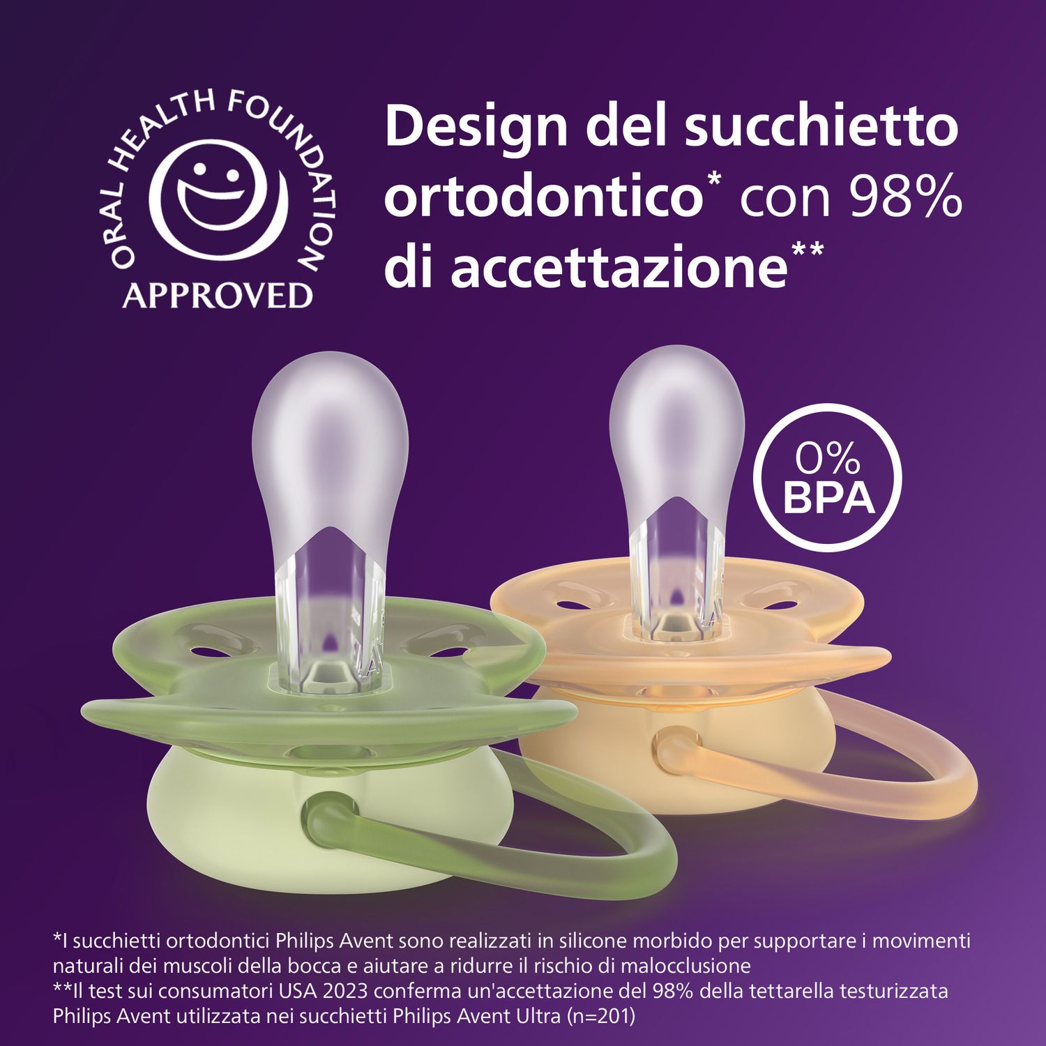 Succhietti ultra soft 6-18m pastello giallo e verde con decorazioni, a base vegetale - set da 2 ciucci - philips avent - Avent