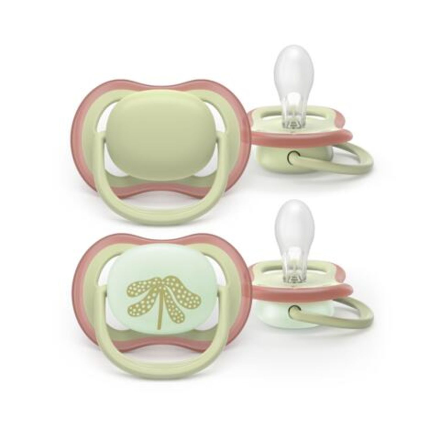 Succhietti ultra air day&amp;night 6-18m pastello verde e foglia, a base vegetale - set da 2 ciucci - philips avent - Avent