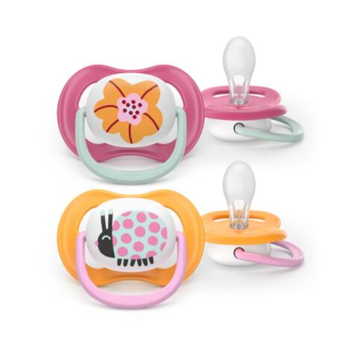 Succhietti ultra air collection 6-18m fiore e coccinella, a base vegetale - set da 2 ciucci - philips avent - Avent