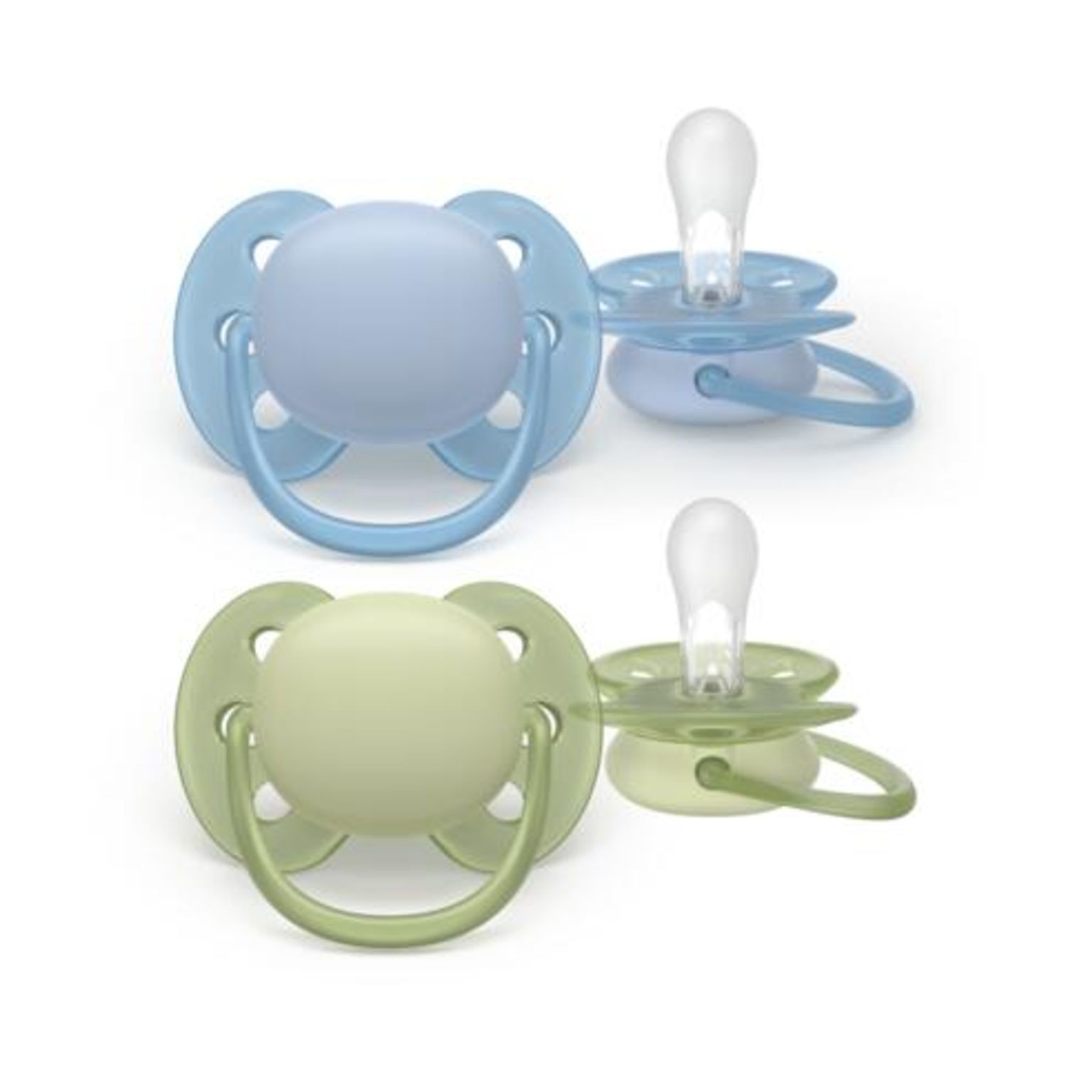 Succhietti ultra soft 0-6m pastello blu e verde, a base vegetale - set da 2 ciucci - philips avent - Avent