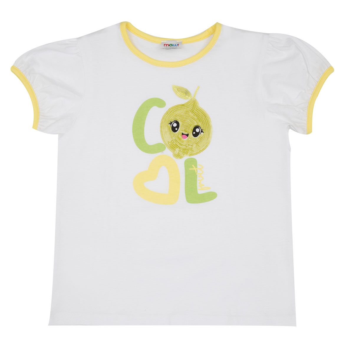 T-shirt mezza manica bimba bianca/gialla con paillettes - Mawi