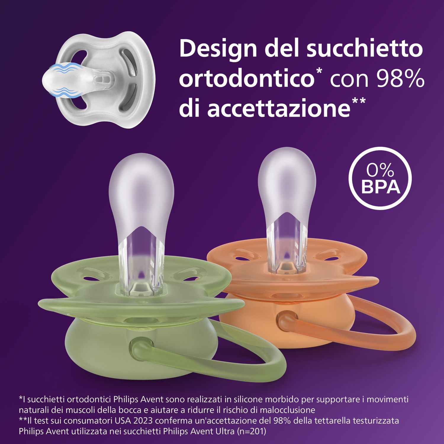 Succhietti ultra soft 18m+ pastello verde e marrone con decorazioni, a base vegetale - set da 2 ciucci - philips avent - Avent