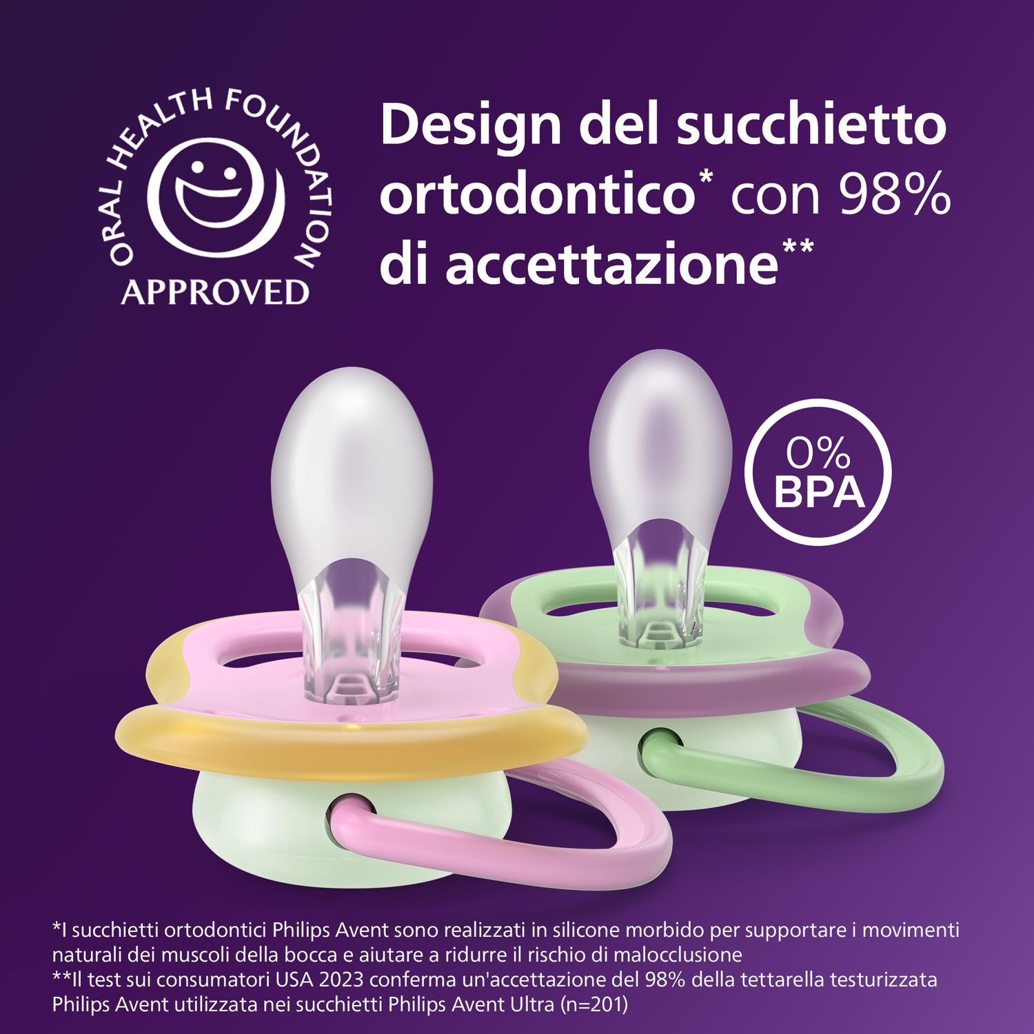 Succhietti ultra air night 6-18m uccellino e farfalla, a base vegetale - set da 2 ciucci - philips avent - Avent