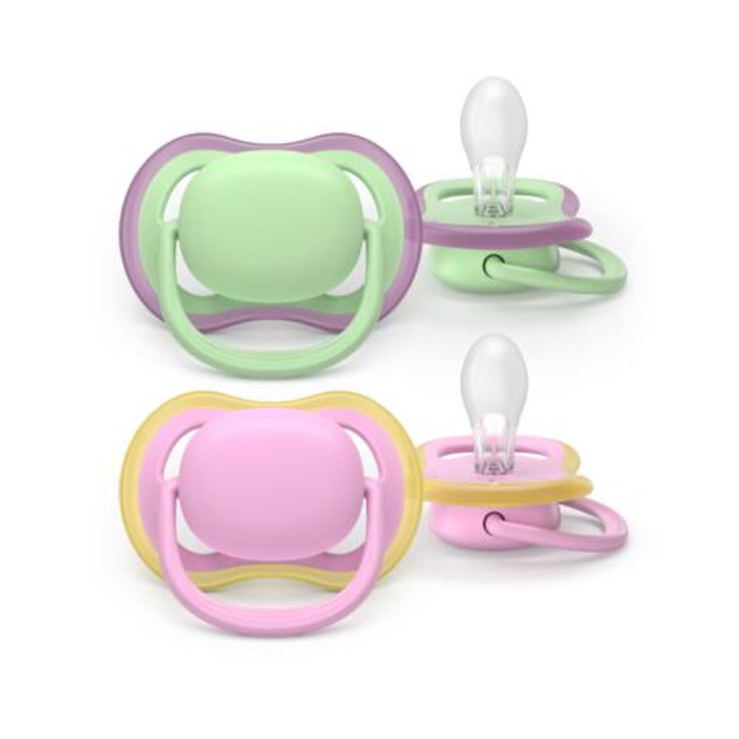 Succhietti ultra air 6-18m verde e rosa, a base vegetale - set da 2 ciucci - philips avent - Avent