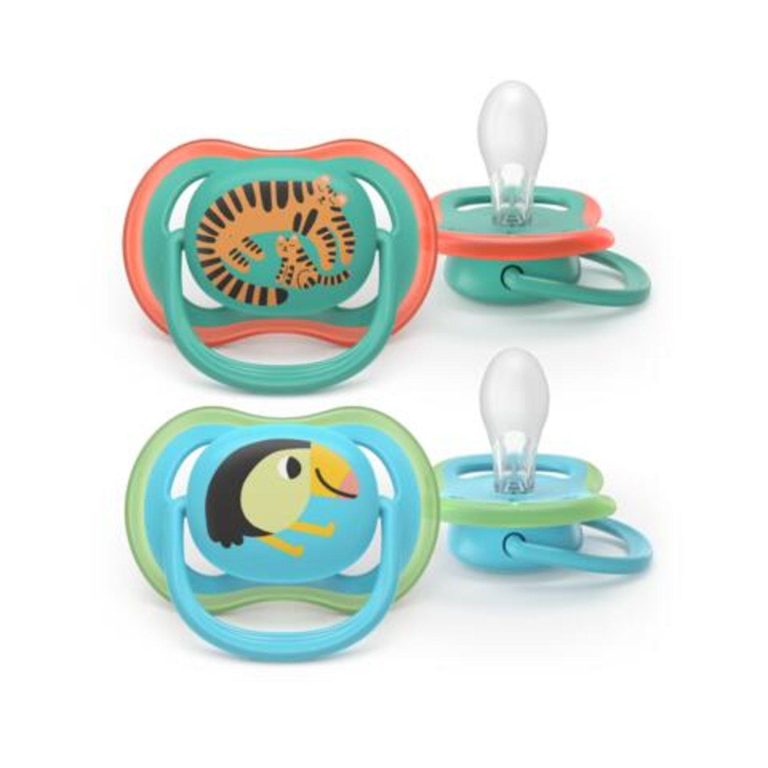 Succhietti ultra air 6-18m tigri e tucano, a base vegetale - set da 2 ciucci - philips avent - Avent