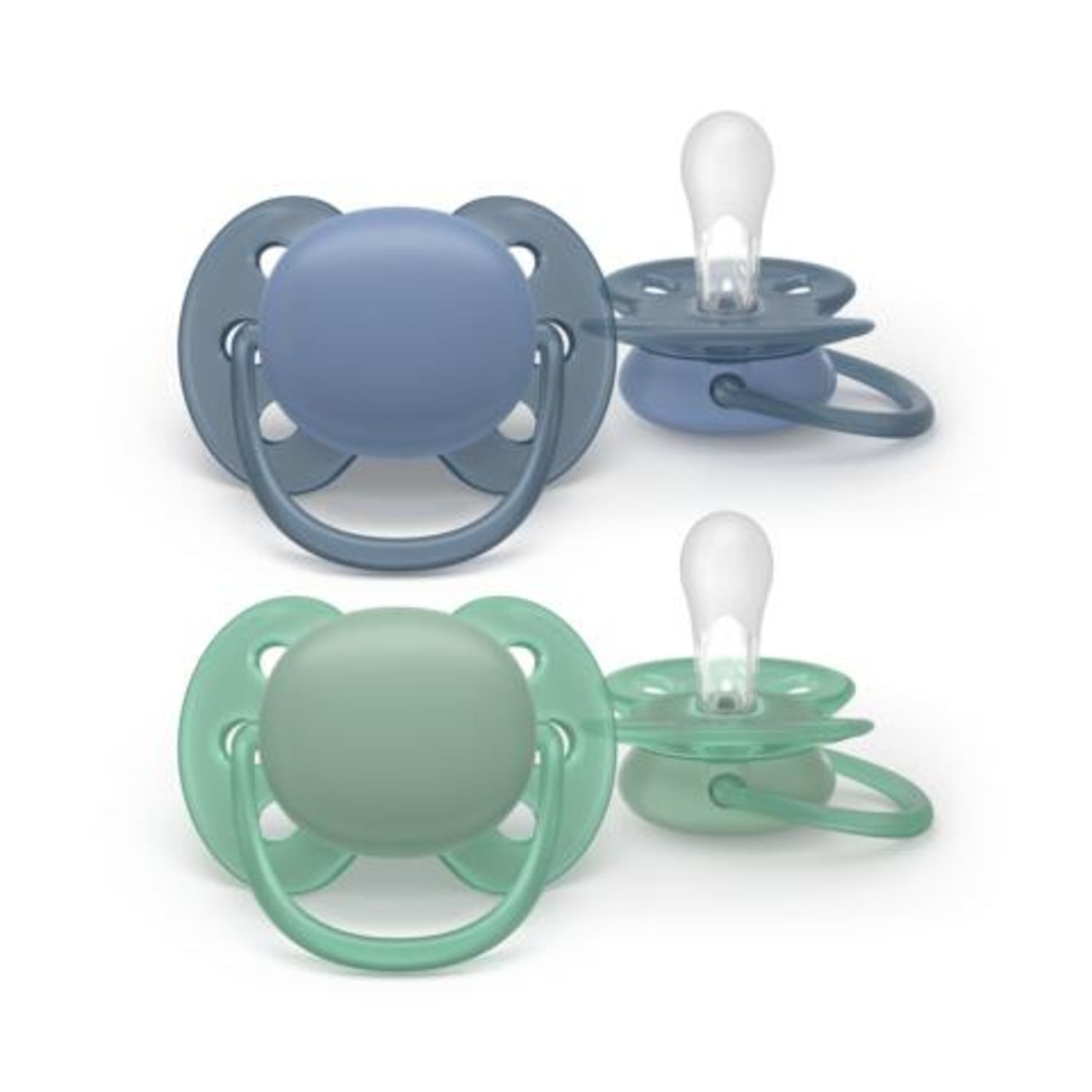 Succhietti ultra soft  6-18m pastello blu e verde, a base vegetale - set da 2 ciucci - philips avent - Avent