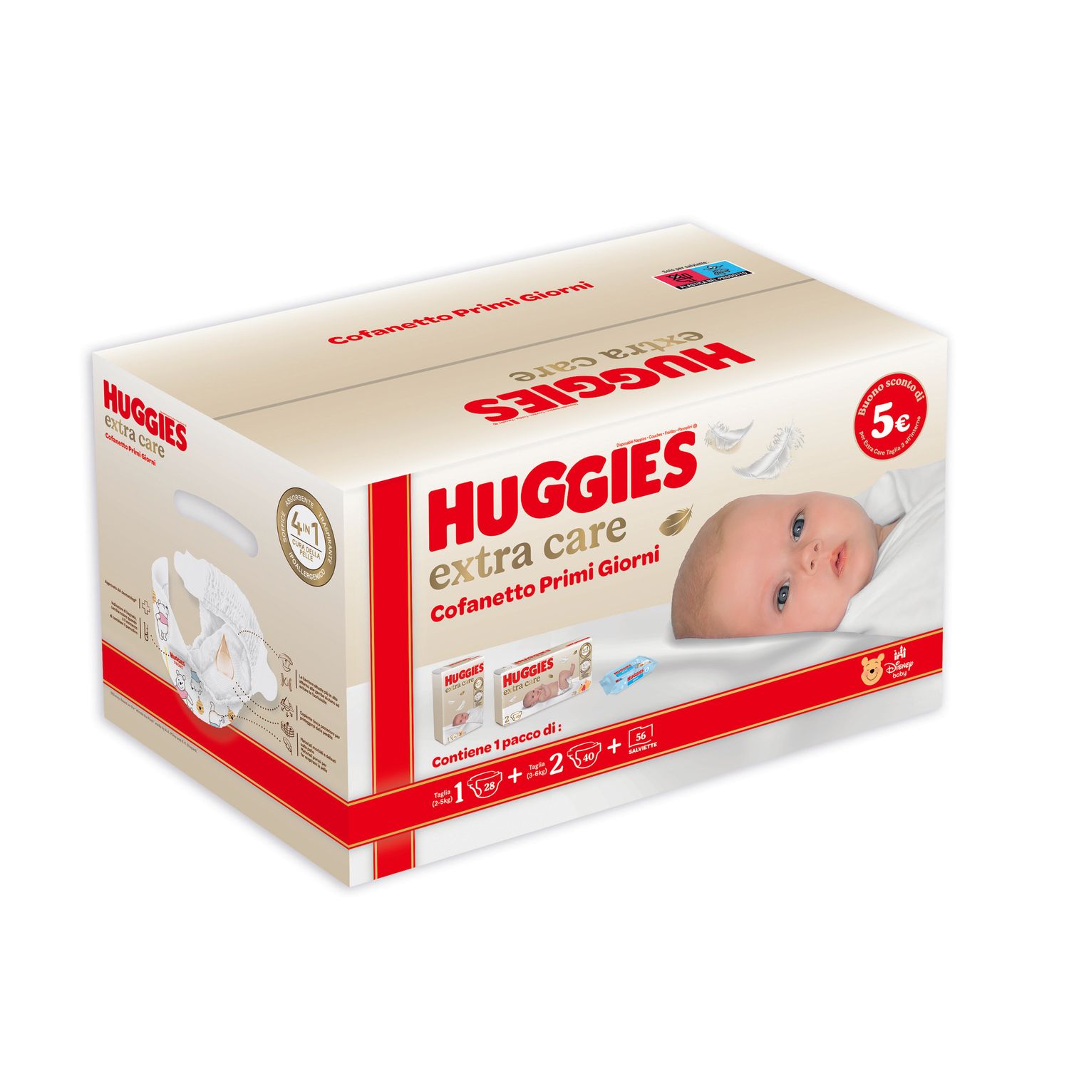 Extra care starter kit box 28pz taglia1 40pz taglia2 56 salviette - huggies - Huggies