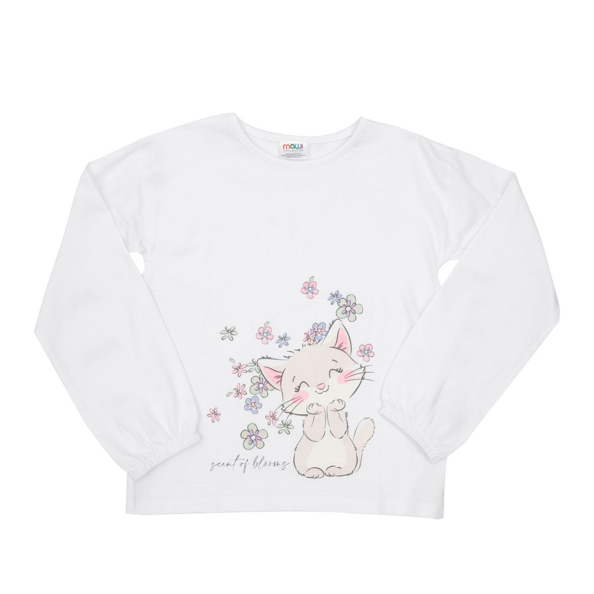 Maglia jersey manica lunga bimba bianca gattino - Mawi