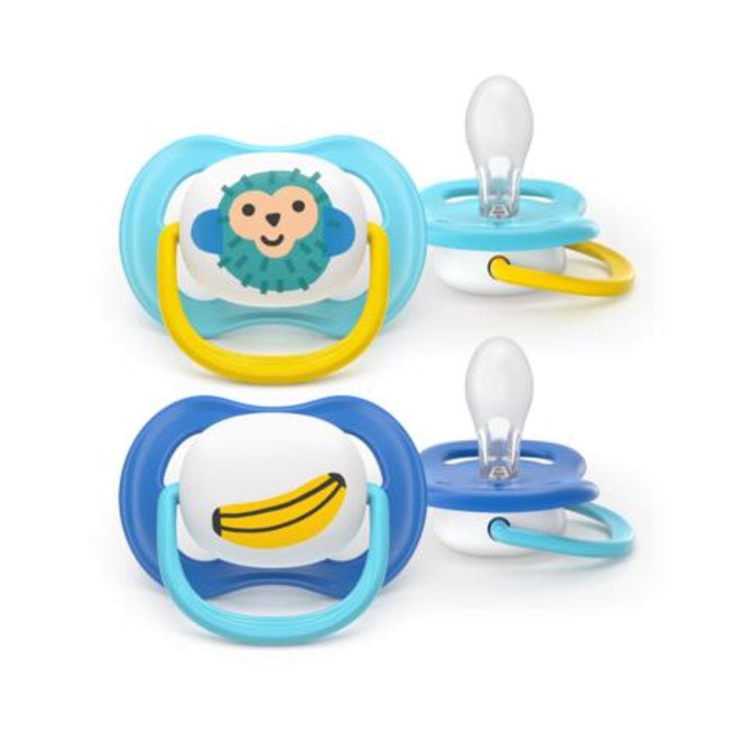 Succhietti ultra air collection 6-18m scimmia e banana, a base vegetale - set da 2 ciucci - philips avent - Avent