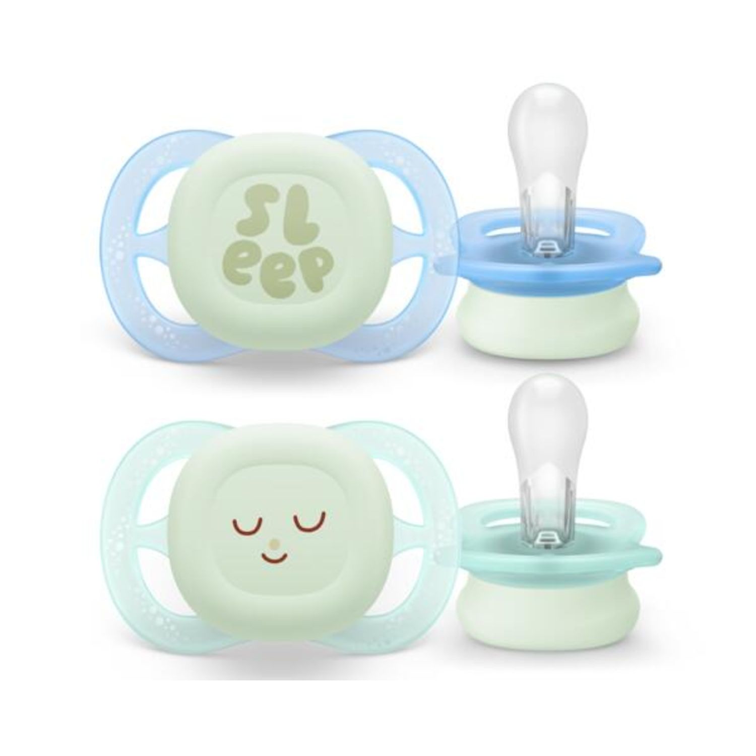 Succhietti ultra start 0-2m night pastello verde e blu smile e sleep, a base vegetale - set da 2 ciucci - philips avent - Avent