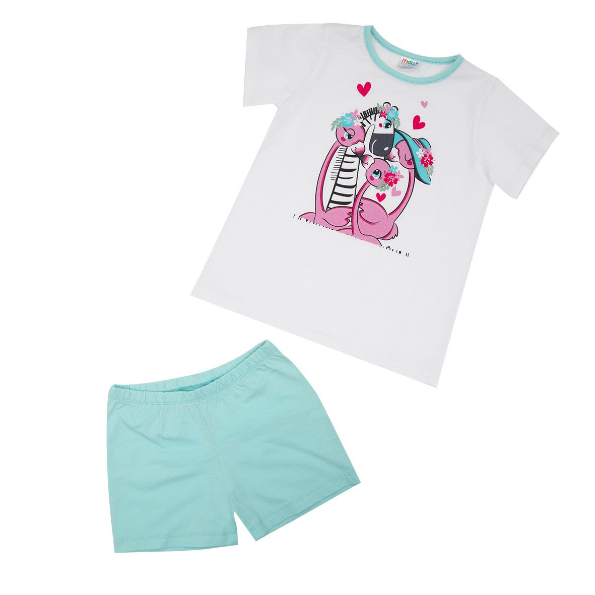 Pigiama estivo due pezzi bimba bianco/azzurro stampato - Mawi