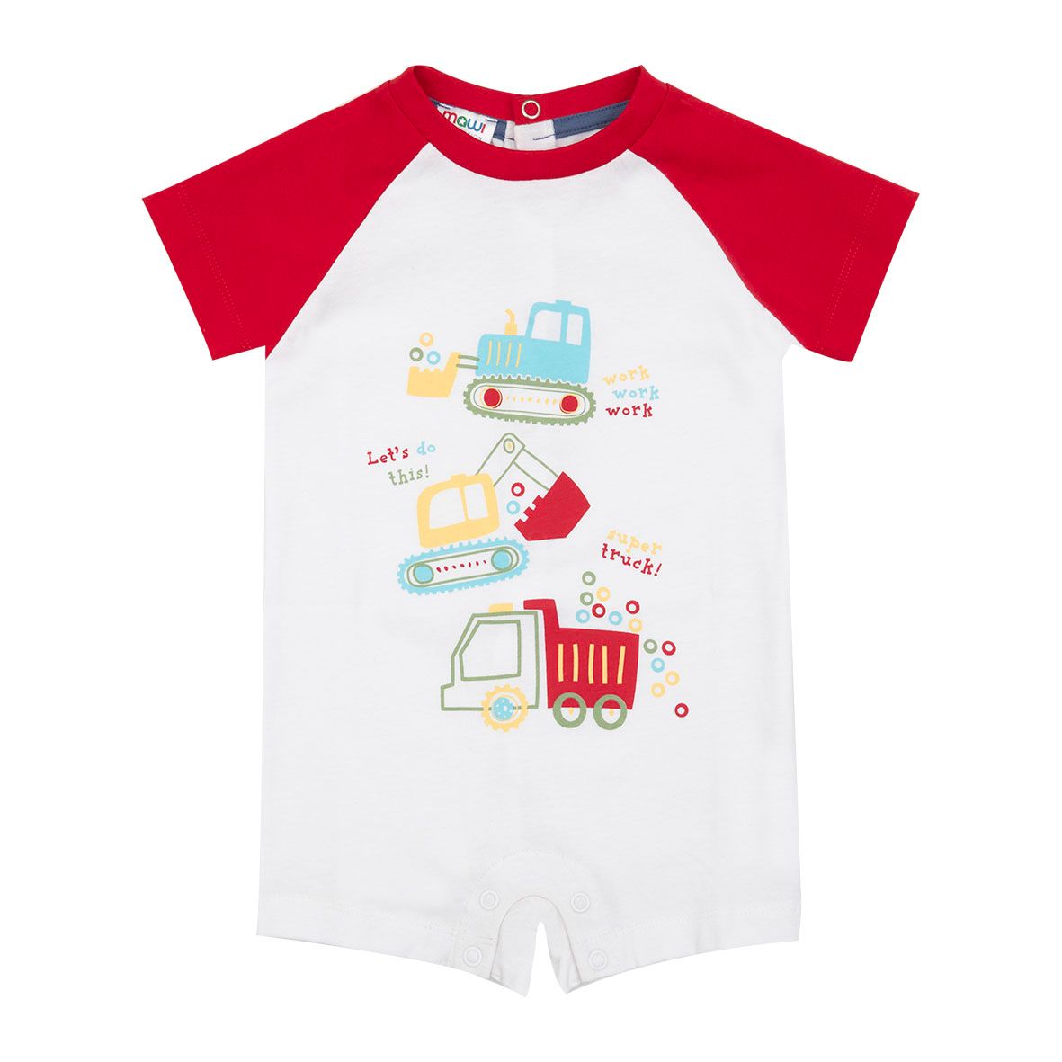 Pigiama intero jersey bimbo bianco/rosso escavatori - Mawi