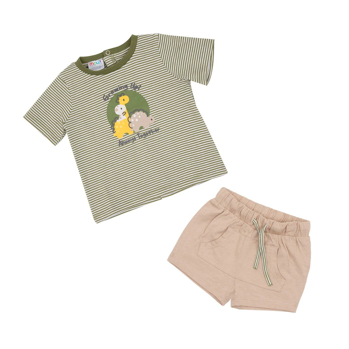 Short + maglietta mezza manica bimbo verde/marrone "dino" - Mawi
