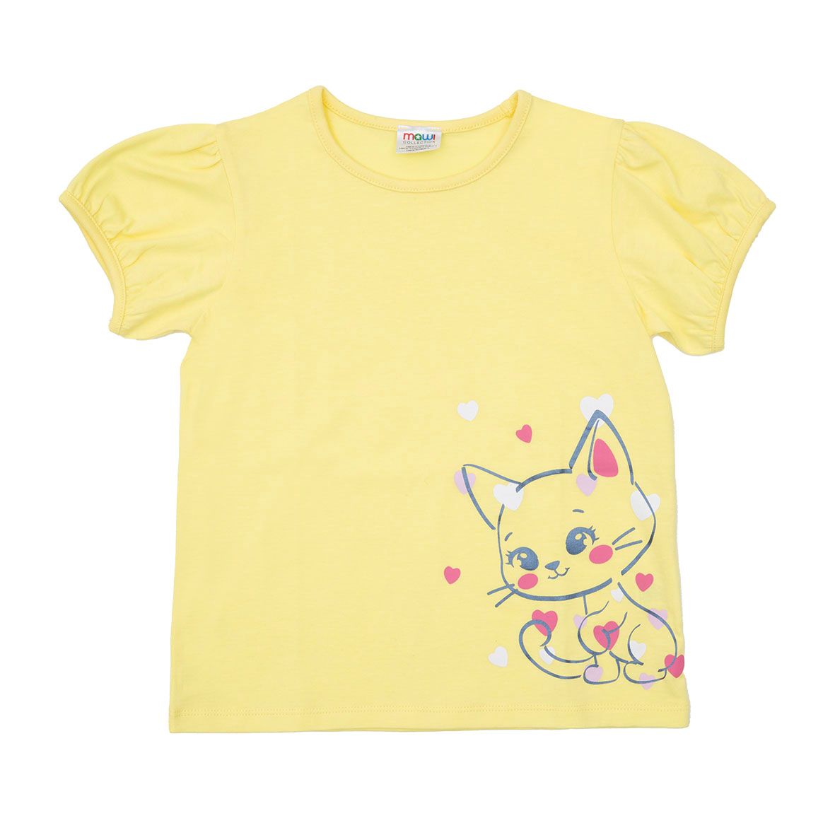 T-shirt mezza manica bimba gialla gattino - Mawi