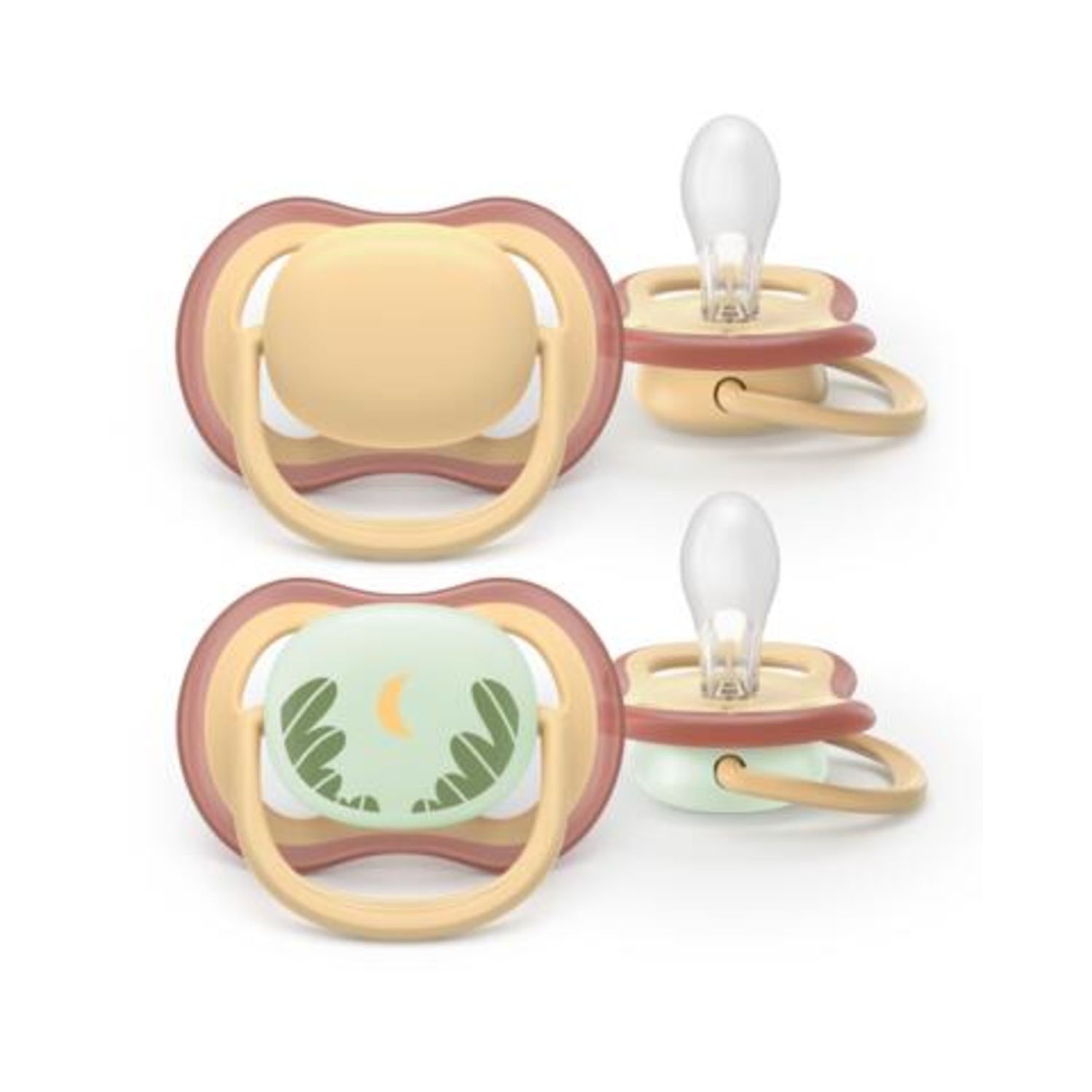 Succhietti ultra air day&night 0-6m pastello giallo e verde con luna, a base vegetale - set da 2 ciucci - philips avent - Avent