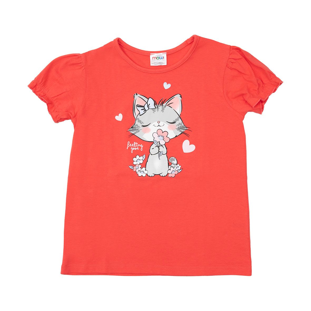 T-shirt jersey bimba corallo stampata - Mawi