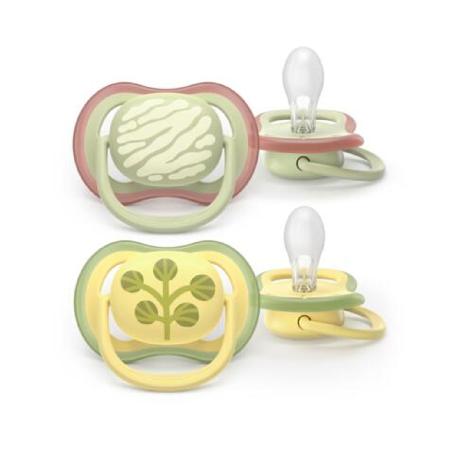 Succhietti ultra air 18m+ pastello verde e giallo con foglie, a base vegetale - set da 2 ciucci - philips avent - Avent