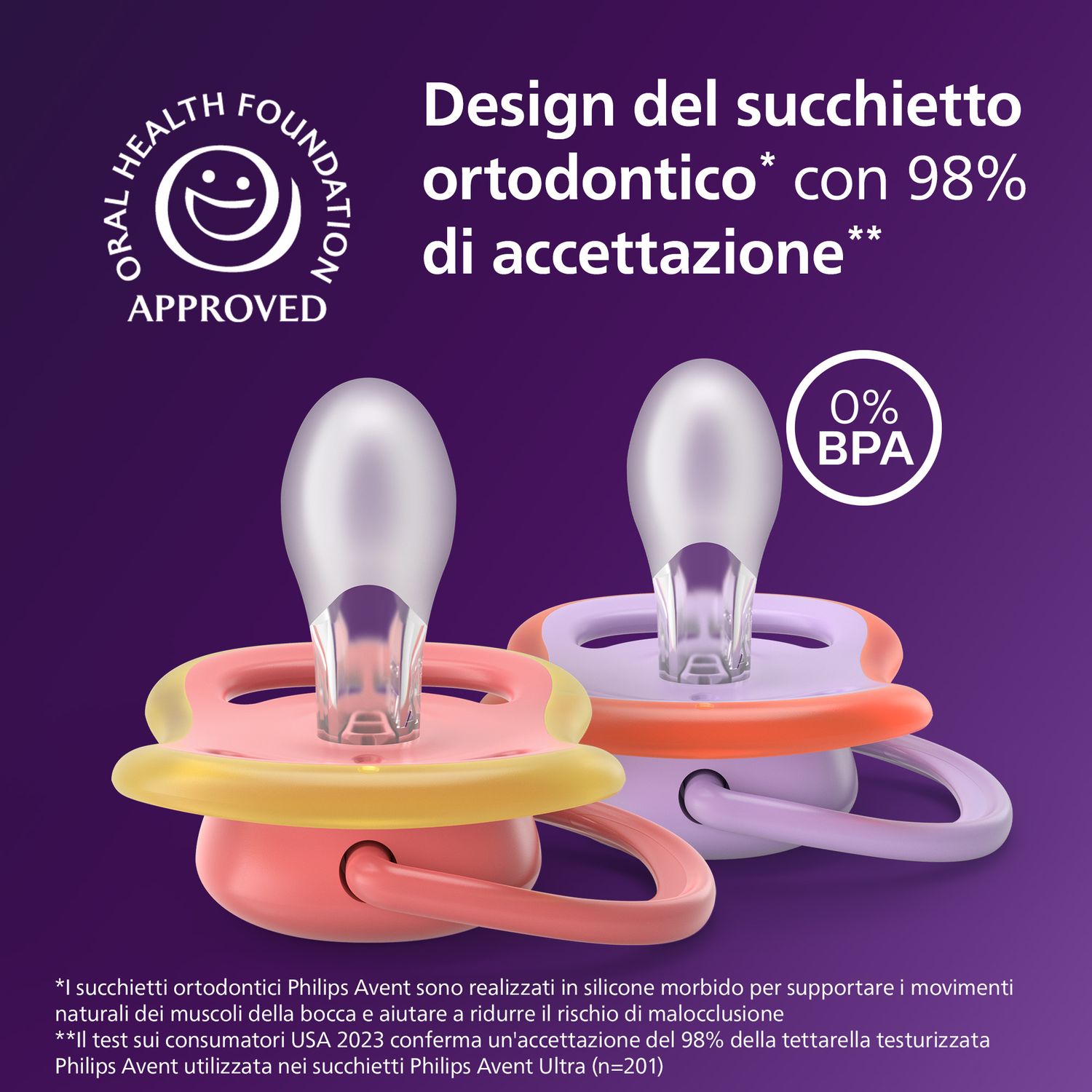 Succhietti ultra air 18m+ pastello viola e rosso, a base vegetale - set da 2 ciucci - philips avent - Avent