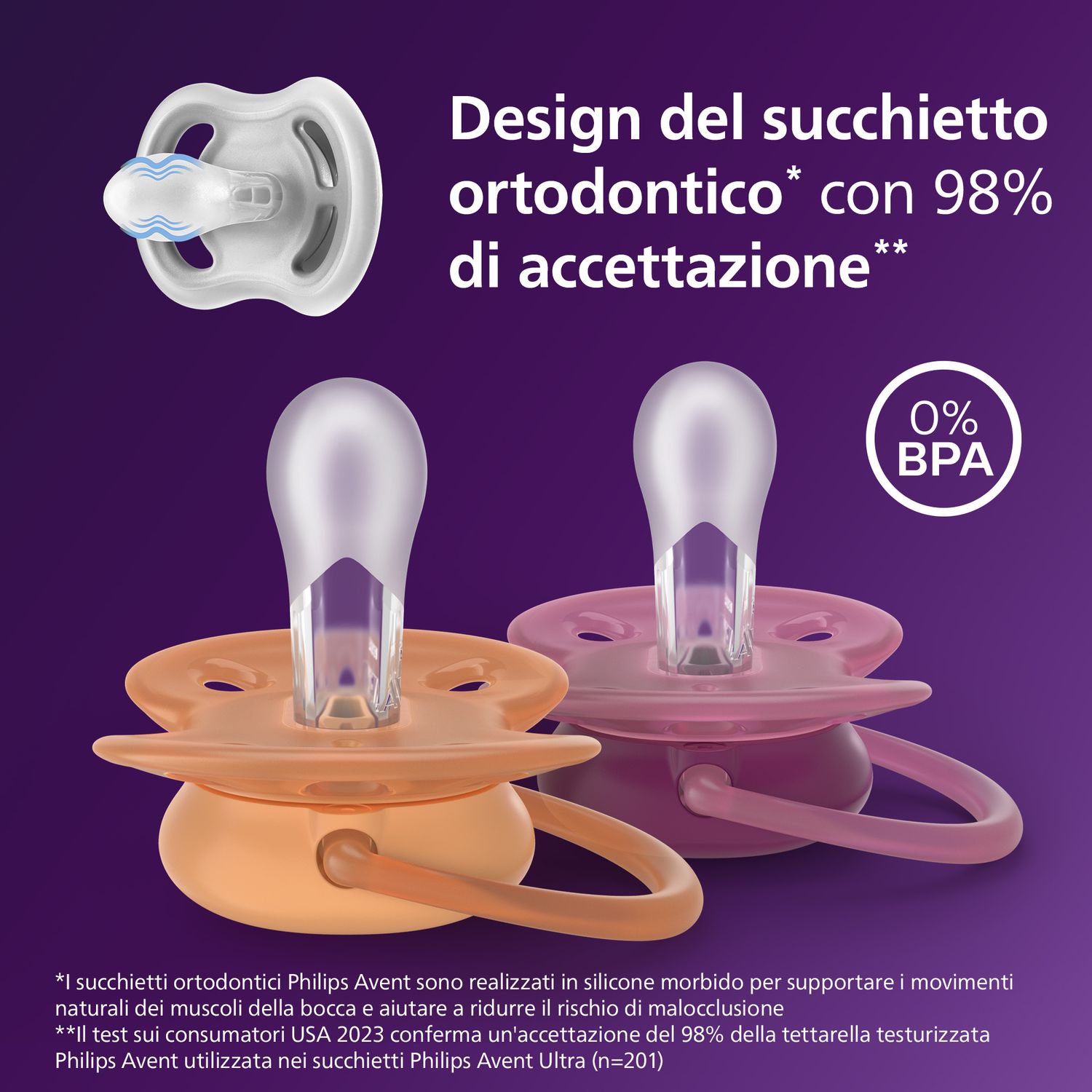 Succhietti ultra soft 18m+ pastello viola e marrone, a base vegetale - set da 2 ciucci - philips avent - Avent