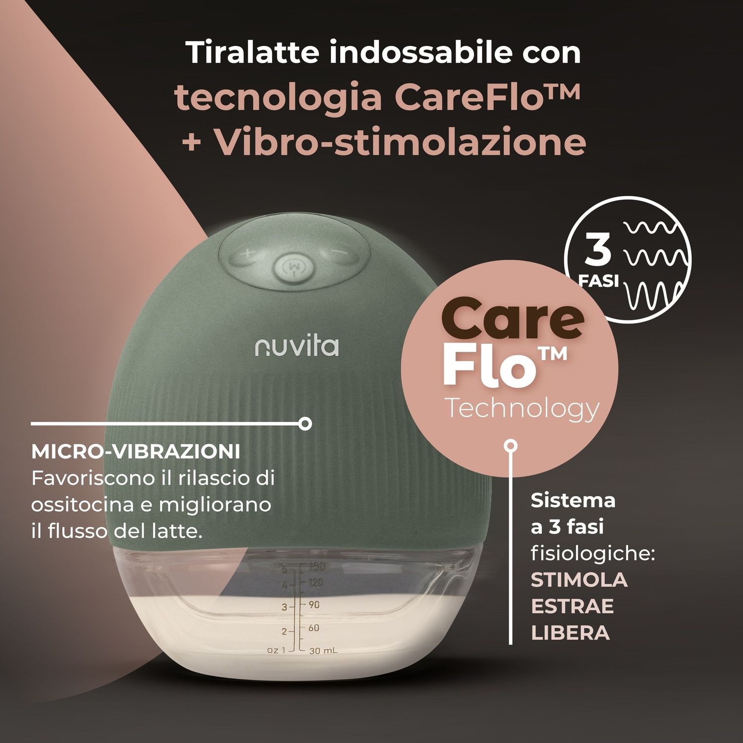 Tiralatte elettrico indossabile singolo materno flow a 3 fasi - 1264w - nuvita - Nuvita