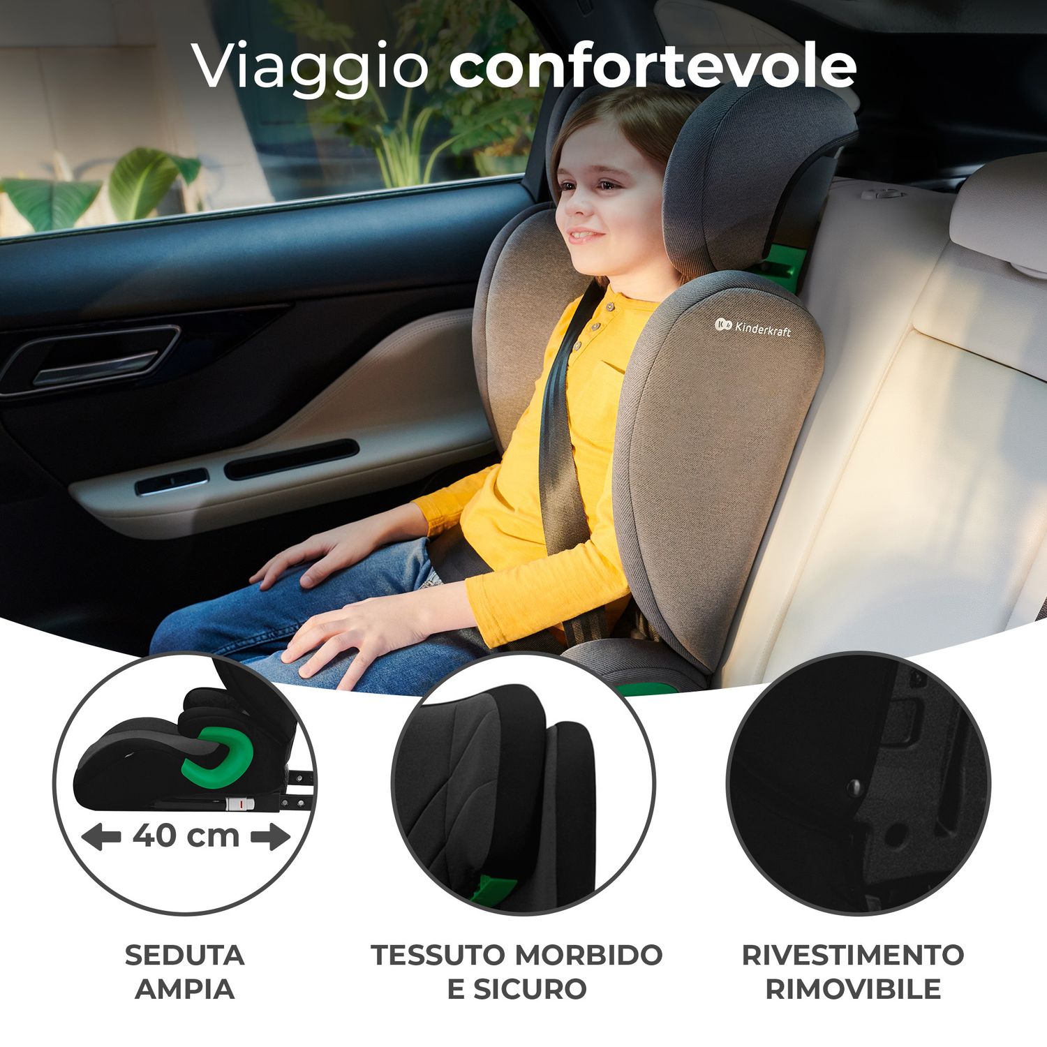 Kinderkraft seggiolino auto junior fix 2 i-size graphite black 100-150cm - KinderKraft