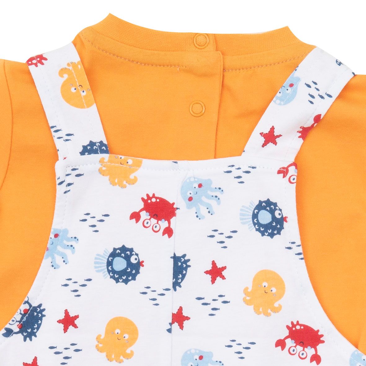 Set corto bimbo maglietta e salopette bianco/giallo stampato - Mawi