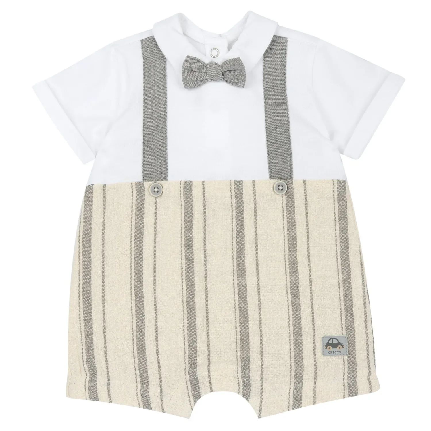 Pagliaccetto manica corta a righe con papillon e bretelle - chicco - Chicco