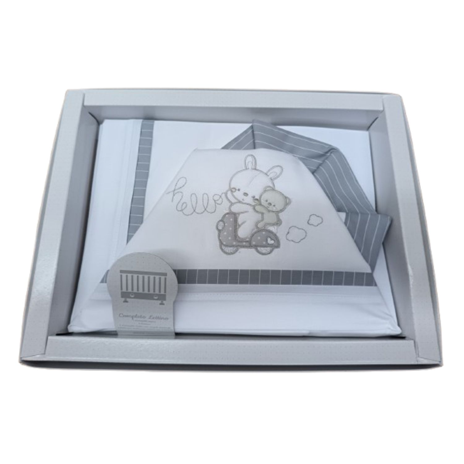 Set 3 pezzi completo lenzuola maxi culla con orsetti e scritta "hello" - ellepi - ELLEPI