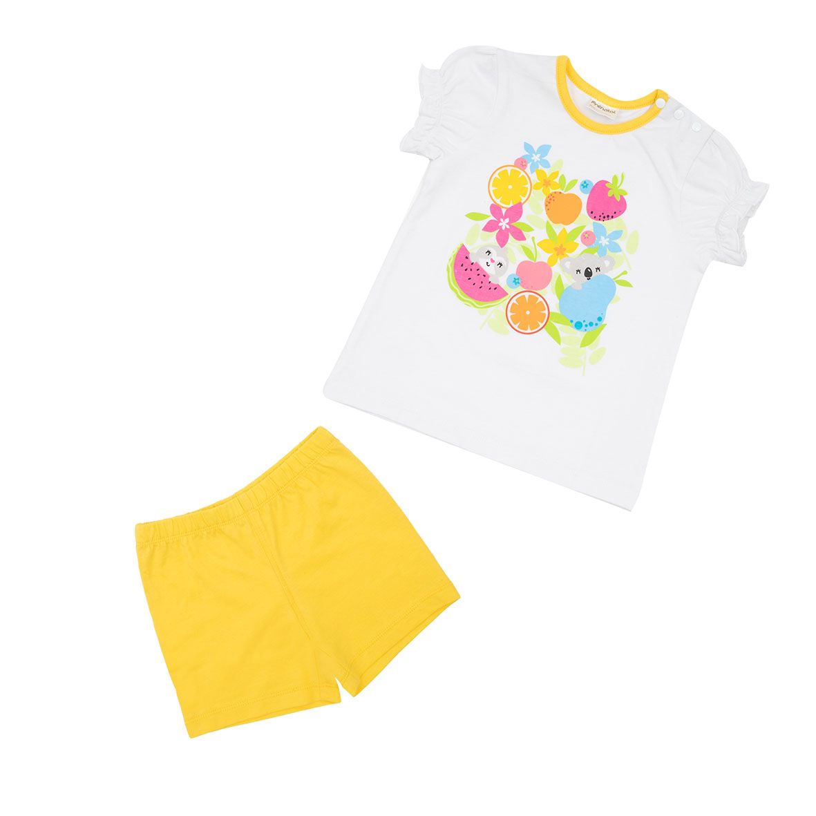 Pigiama corto 2 pezzi bimba bianco/giallo "fiori e frutta" - Mawi