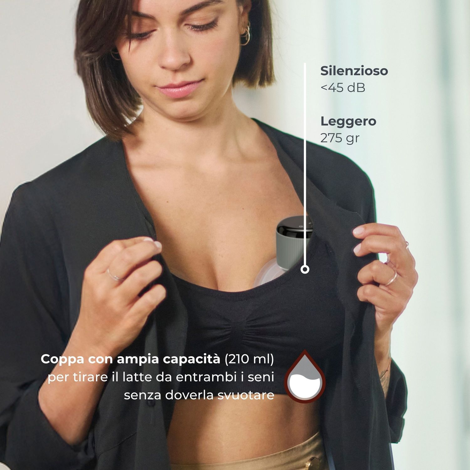 Tiralatte elettrico indossabile singolo materno comfort a 3 fasi - 1260w - nuvita - Nuvita