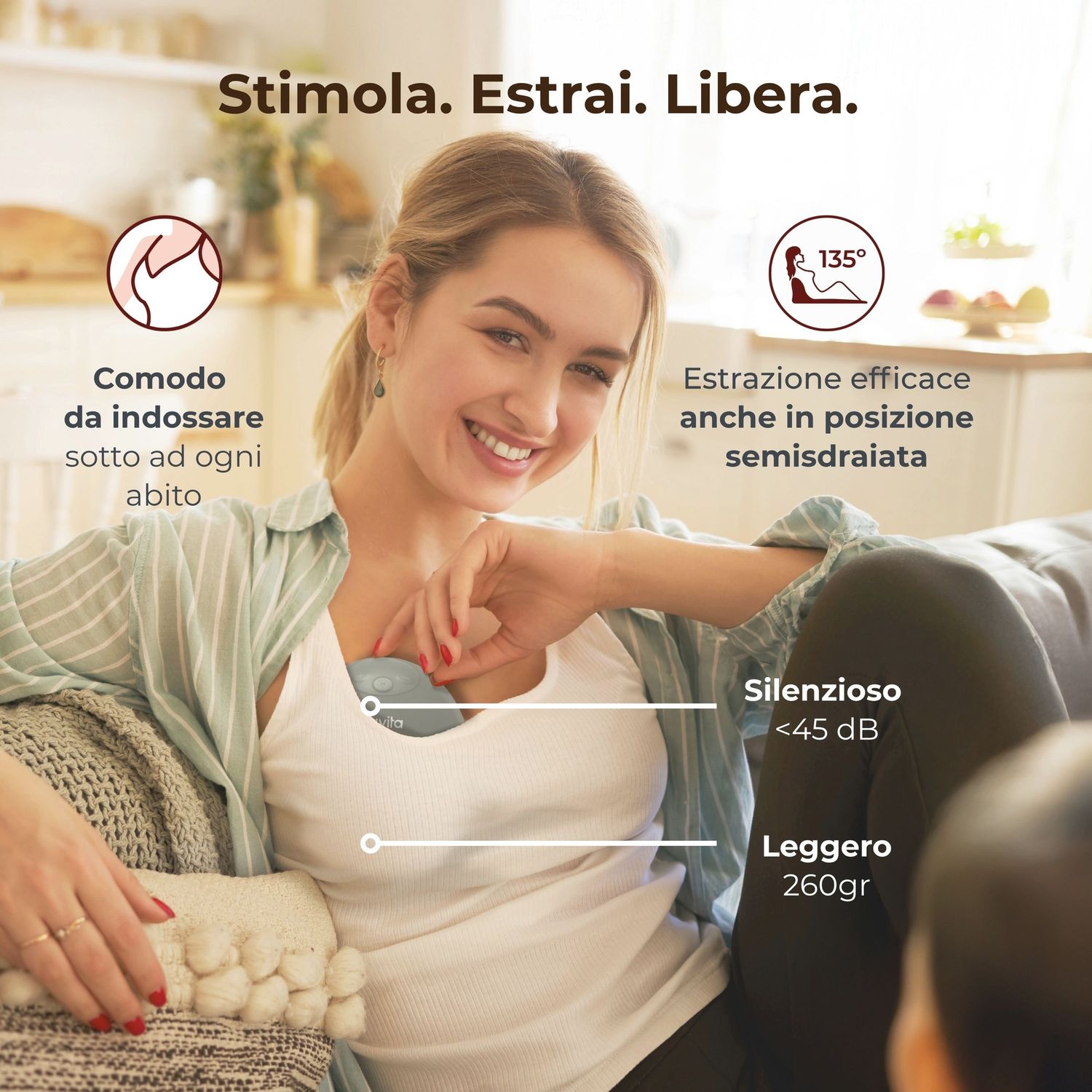 Tiralatte elettrico indossabile singolo materno flow a 3 fasi - 1264w - nuvita - Nuvita