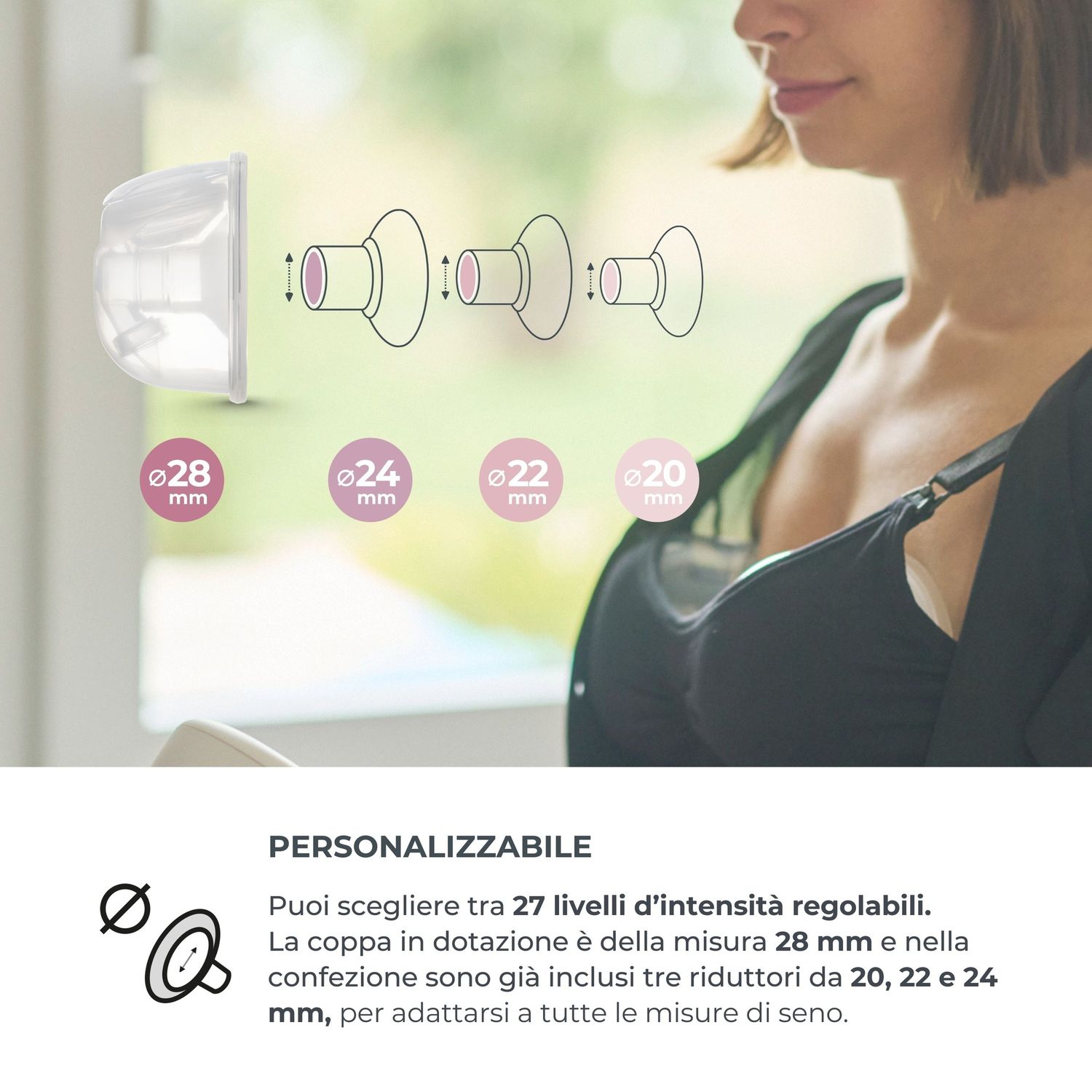 Tiralatte elettrico singolo a mani libere a 3 fasi materno smart wear - 1287cw - nuvita - Nuvita