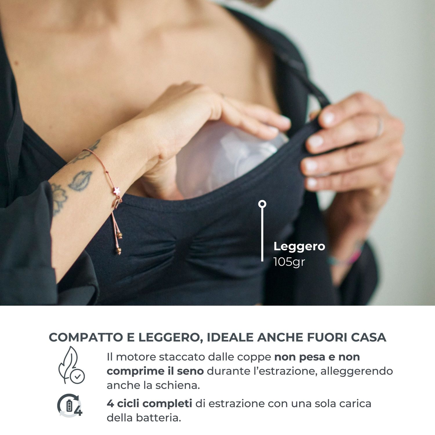 Tiralatte elettrico singolo a mani libere a 3 fasi materno smart wear - 1287cw - nuvita - Nuvita