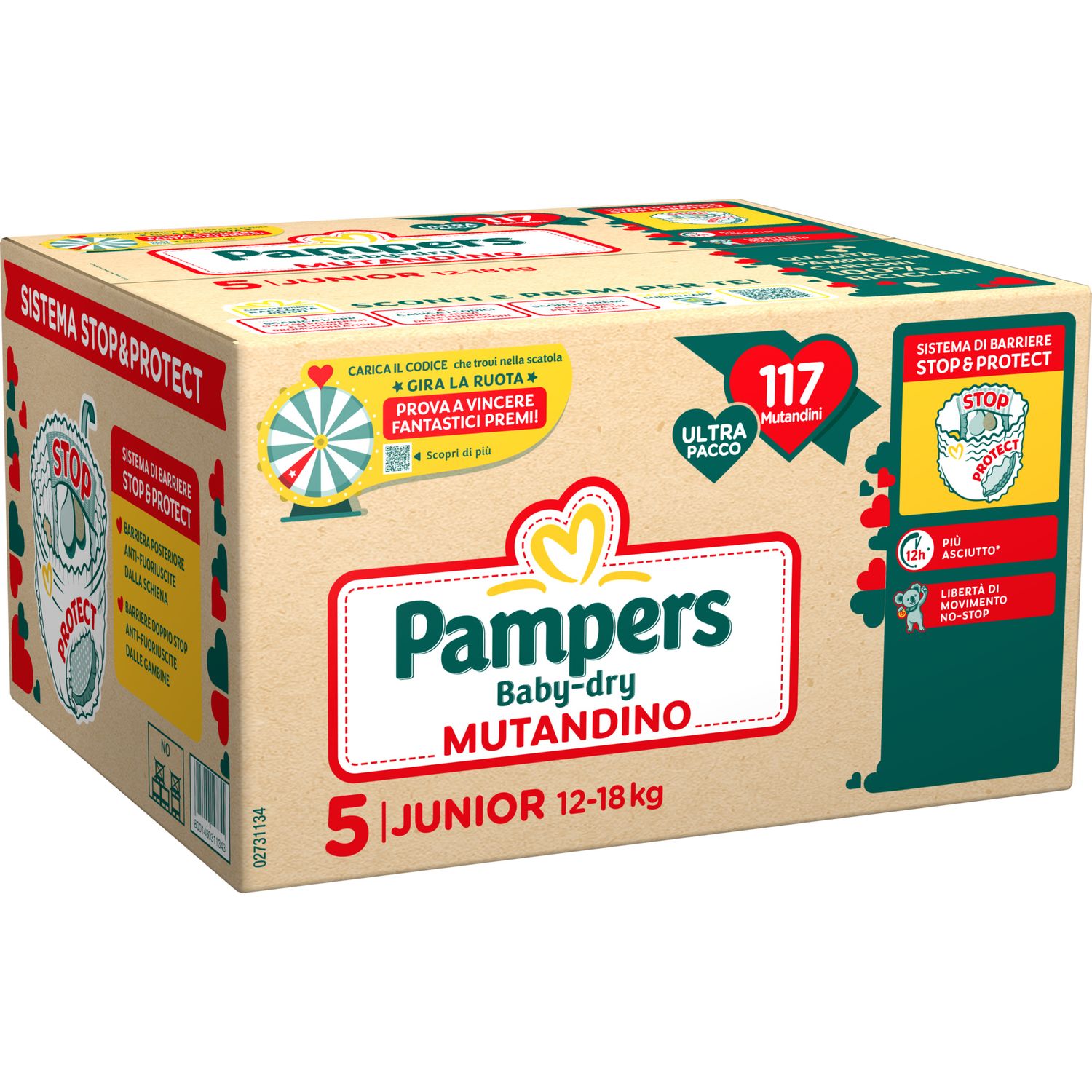 Pampers baby dry mutandino ultra junior taglia 5 12-18kg  x117 - pampers - PAMPERS