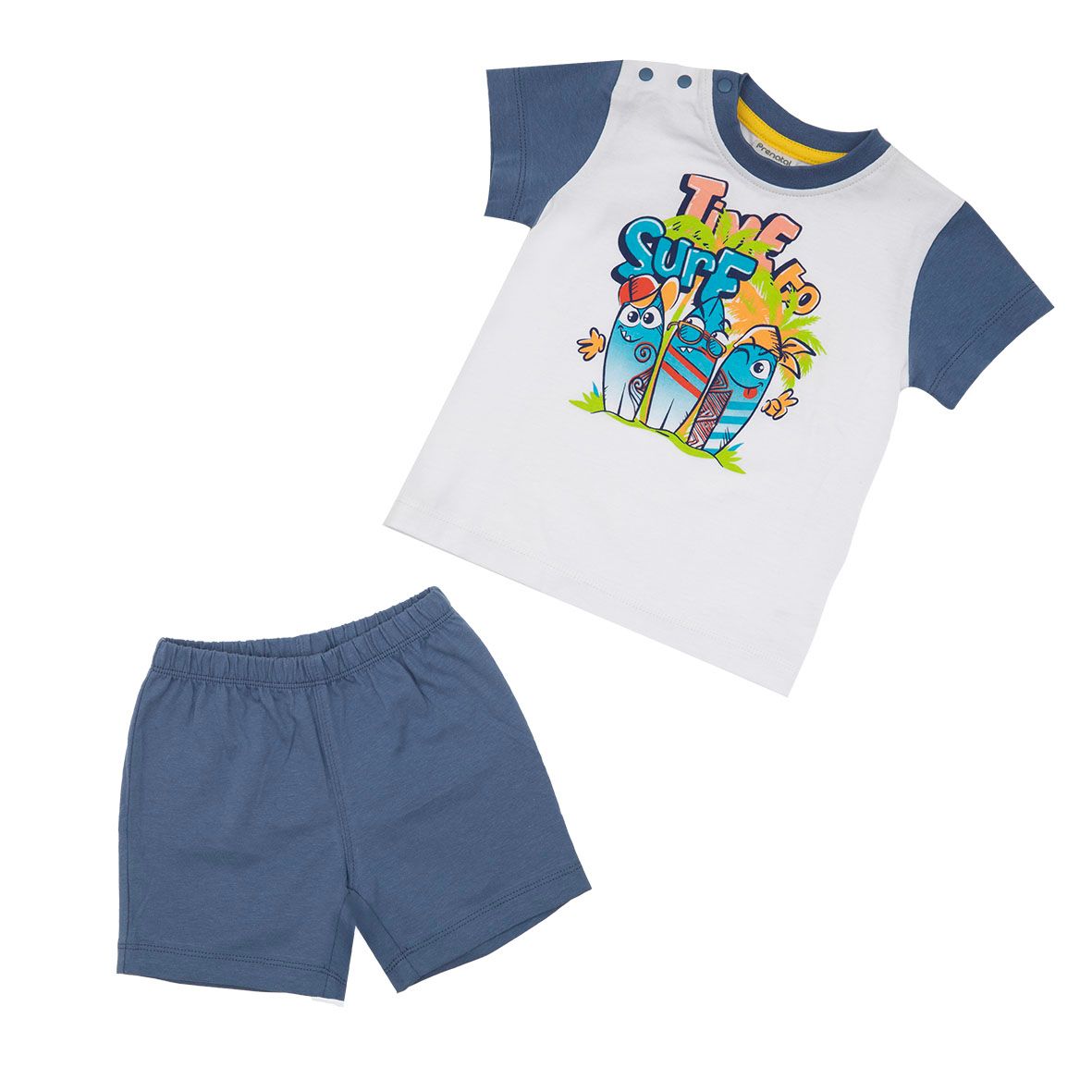 Pigiama 2 pezzi jersey bimbo bianco/blu "surf" - Mawi