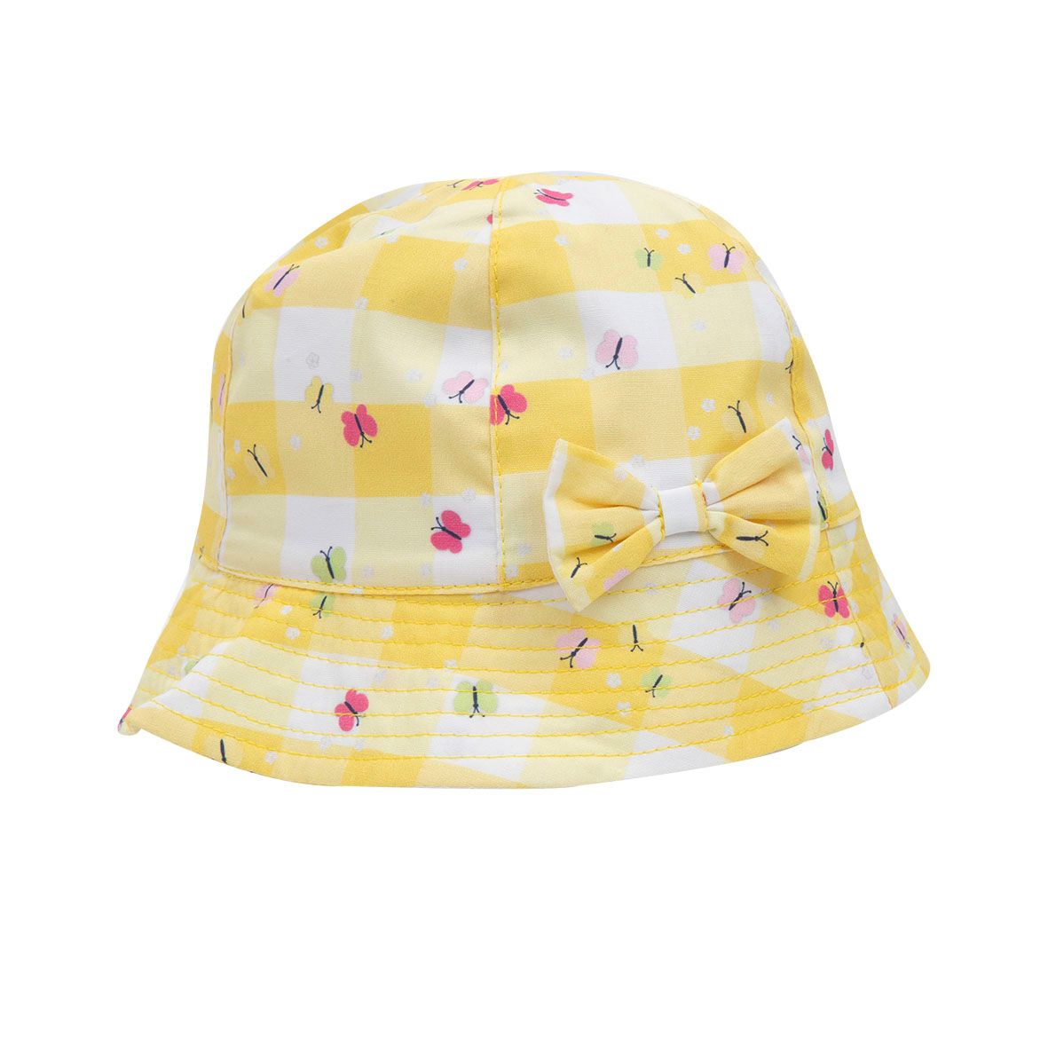 Cappellino popeline bimba giallo con farfalle e fiocchetto - Mawi