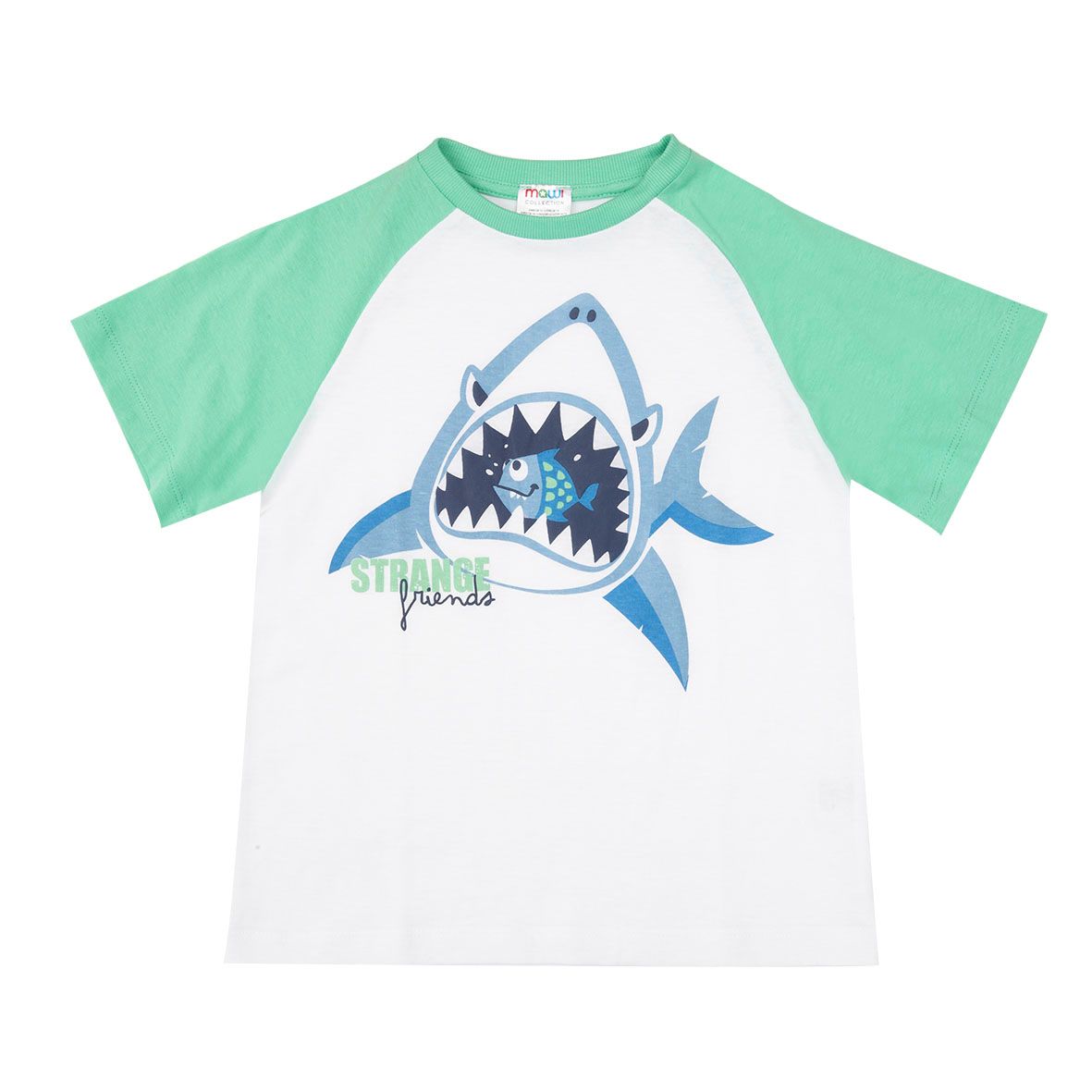 T-shirt raglan jersey bimbo bianco/verde stampata - Mawi