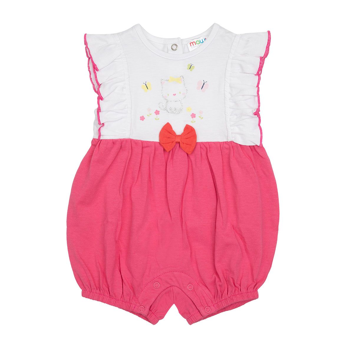 Pagliaccetto jersey bimba bianco/corallo "gattino" - Mawi