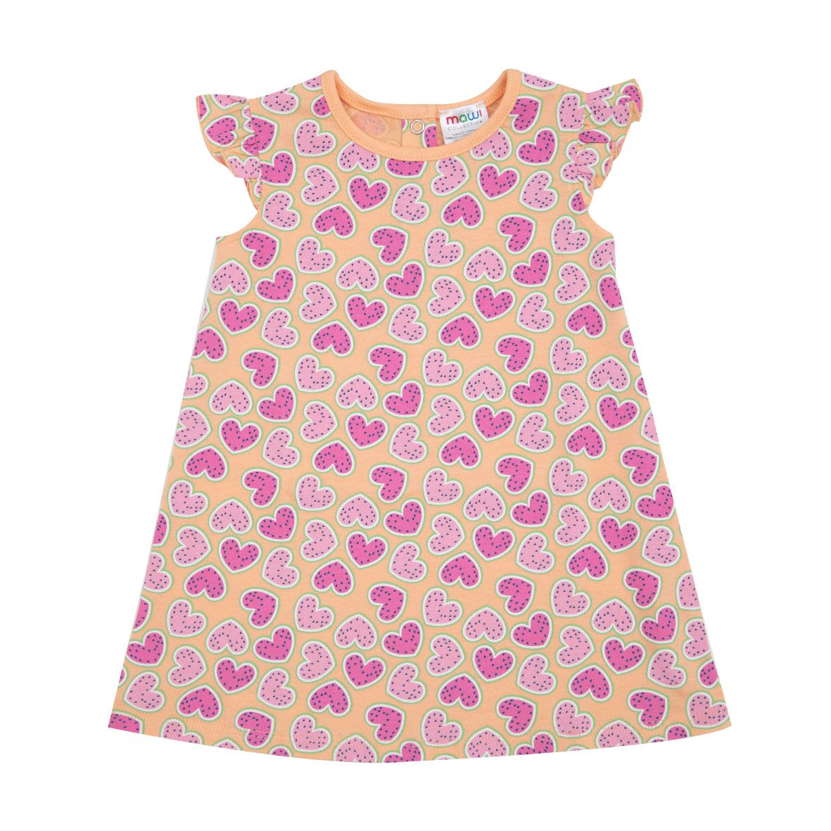 Tenero abito jersey bimba arancione stampa cuoricini - Mawi
