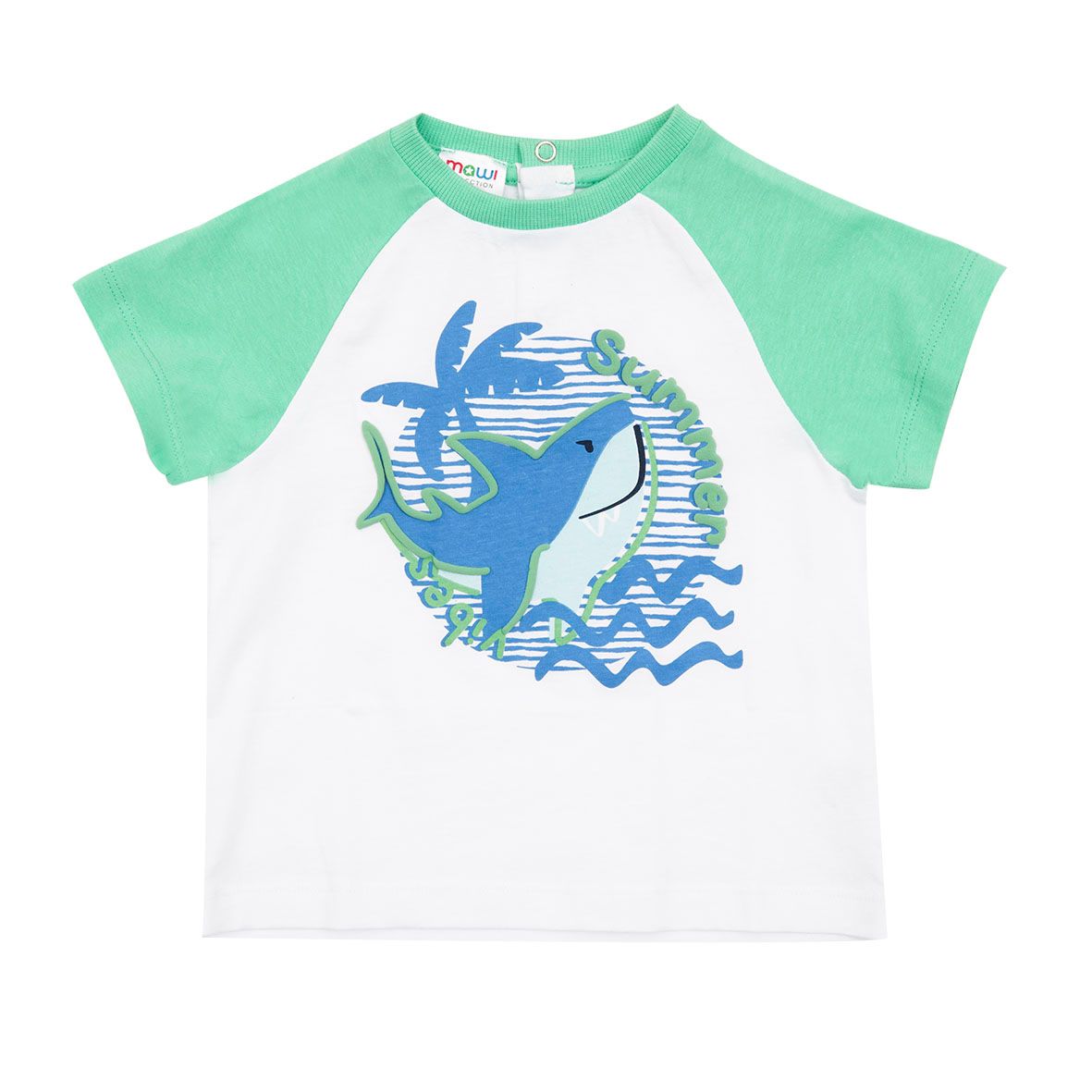 T-shirt raglan jersey bimbo bicolor bianco/verde con stampa - Mawi
