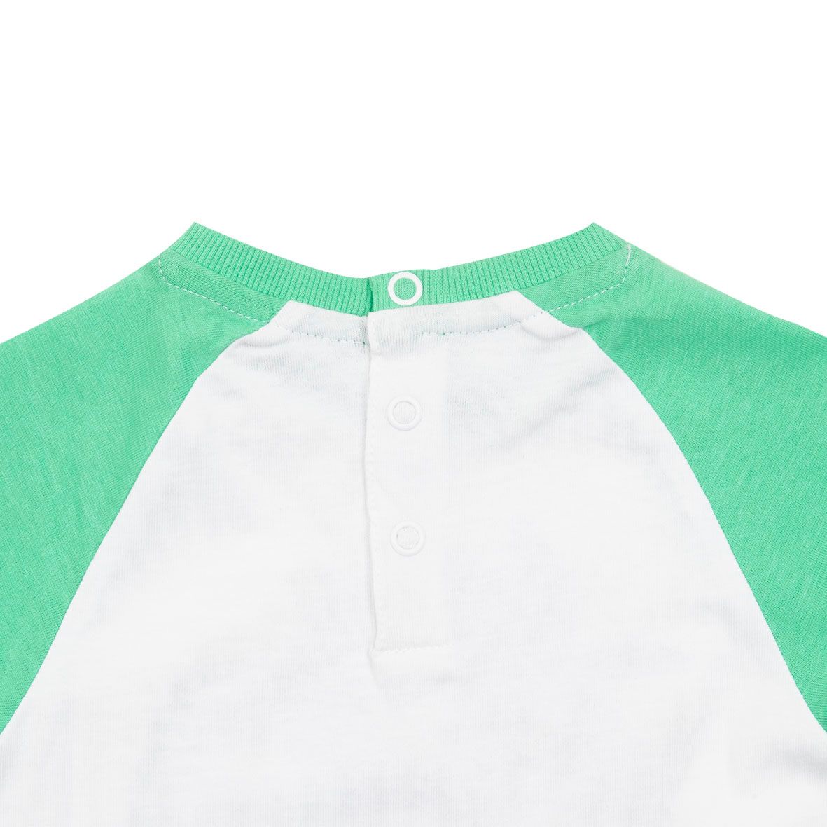 T-shirt raglan jersey bimbo bicolor bianco/verde con stampa - Mawi