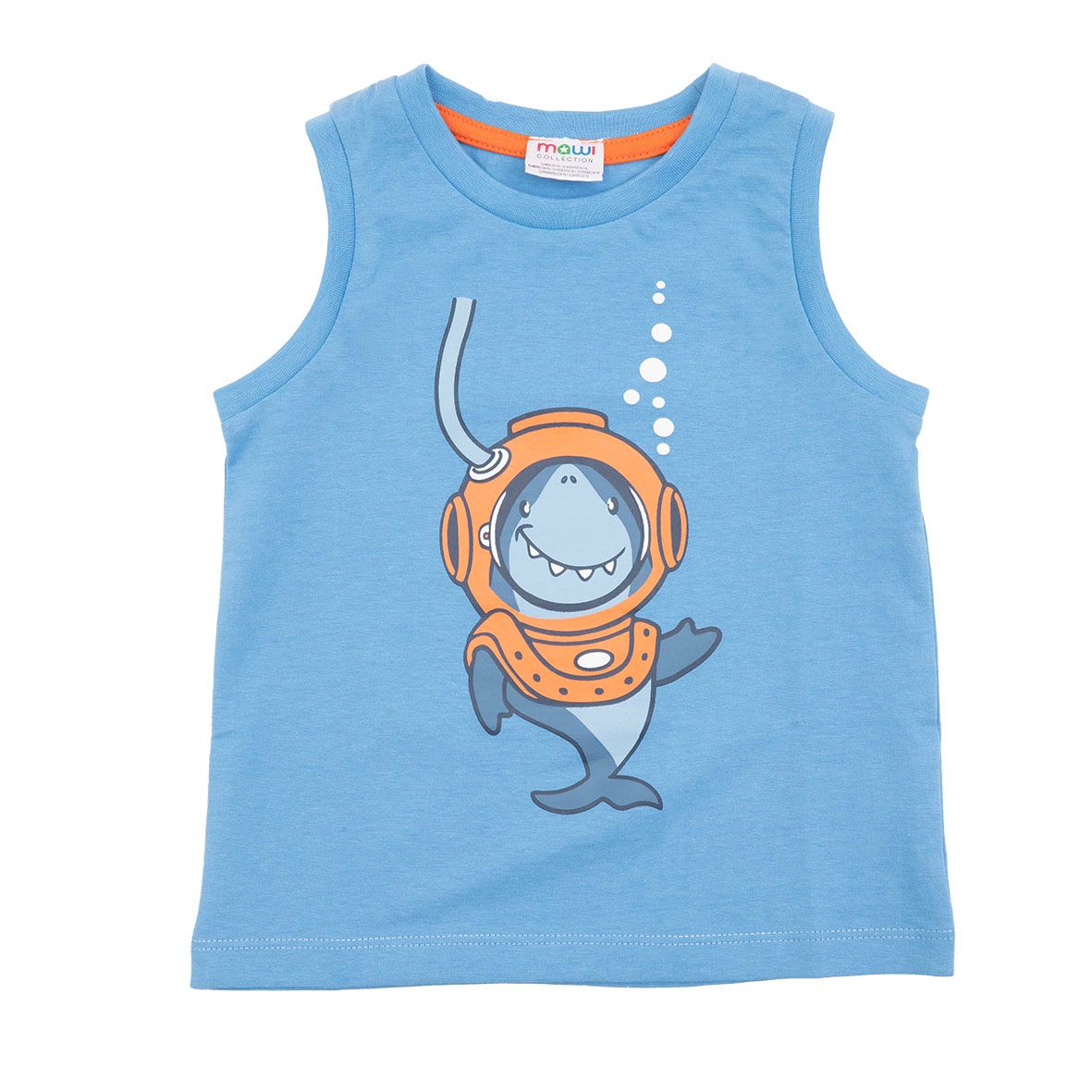 Canottiera jersey bimbo azzurra con stampa "shark" - Mawi