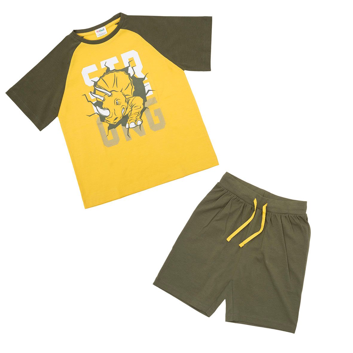 Set 2 pezzi bimbo bicolor verde/giallo con stampa "dino" - Mawi