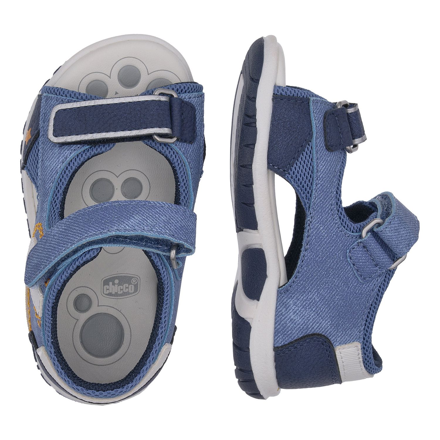 Sandalo bimbo chicco facci denim con dettagli arancioni - Chicco