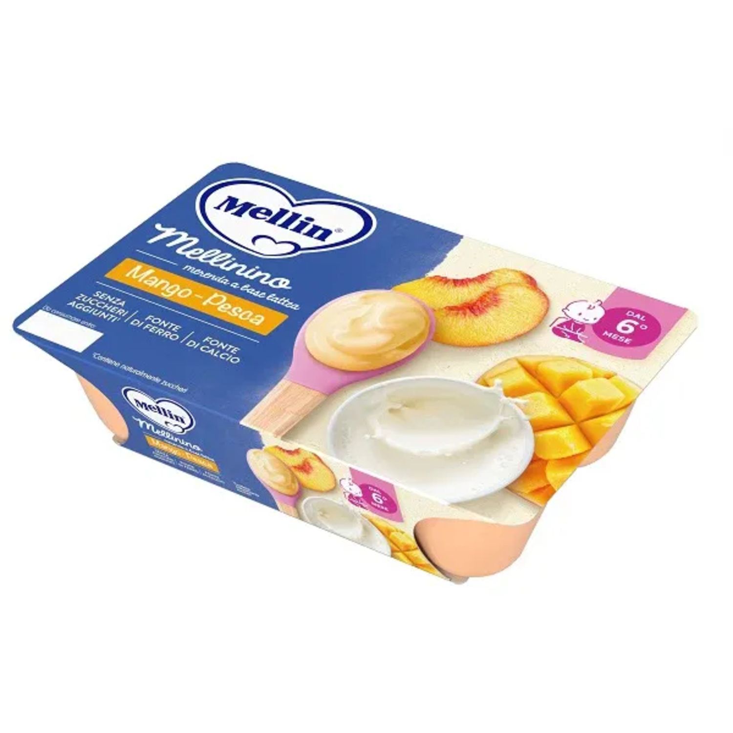 Merenda pastorizzata mellinino mango pesca 6x55 gr - mellin - Mellin
